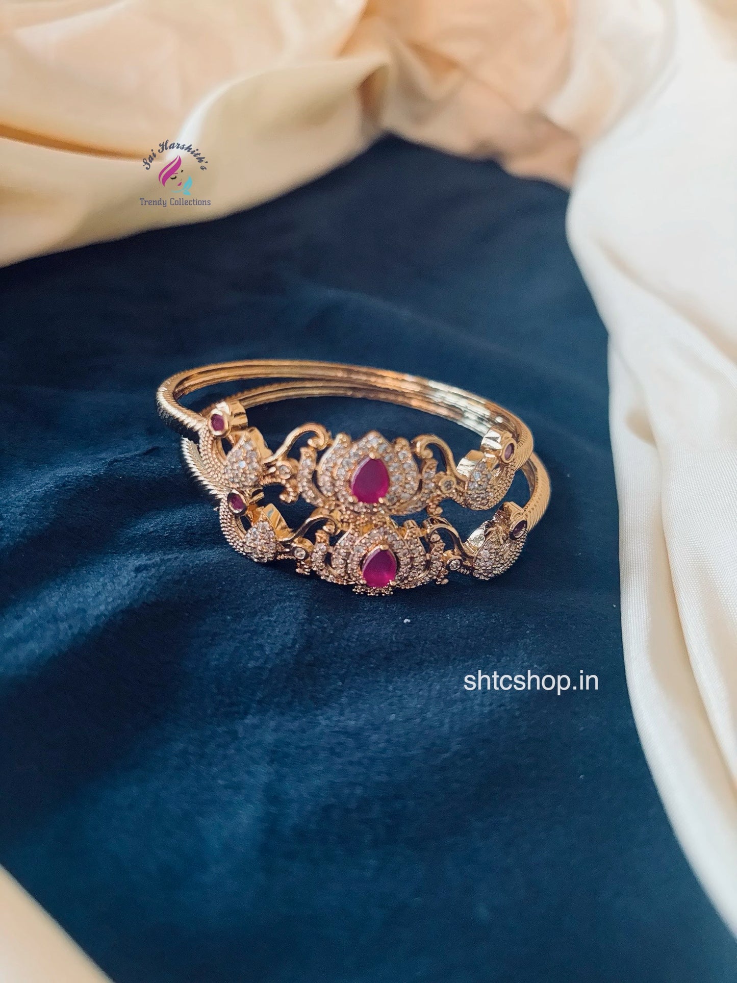 Matte Finish Kada Type Non-Openable Bangles With AD Stones - SHTC1664