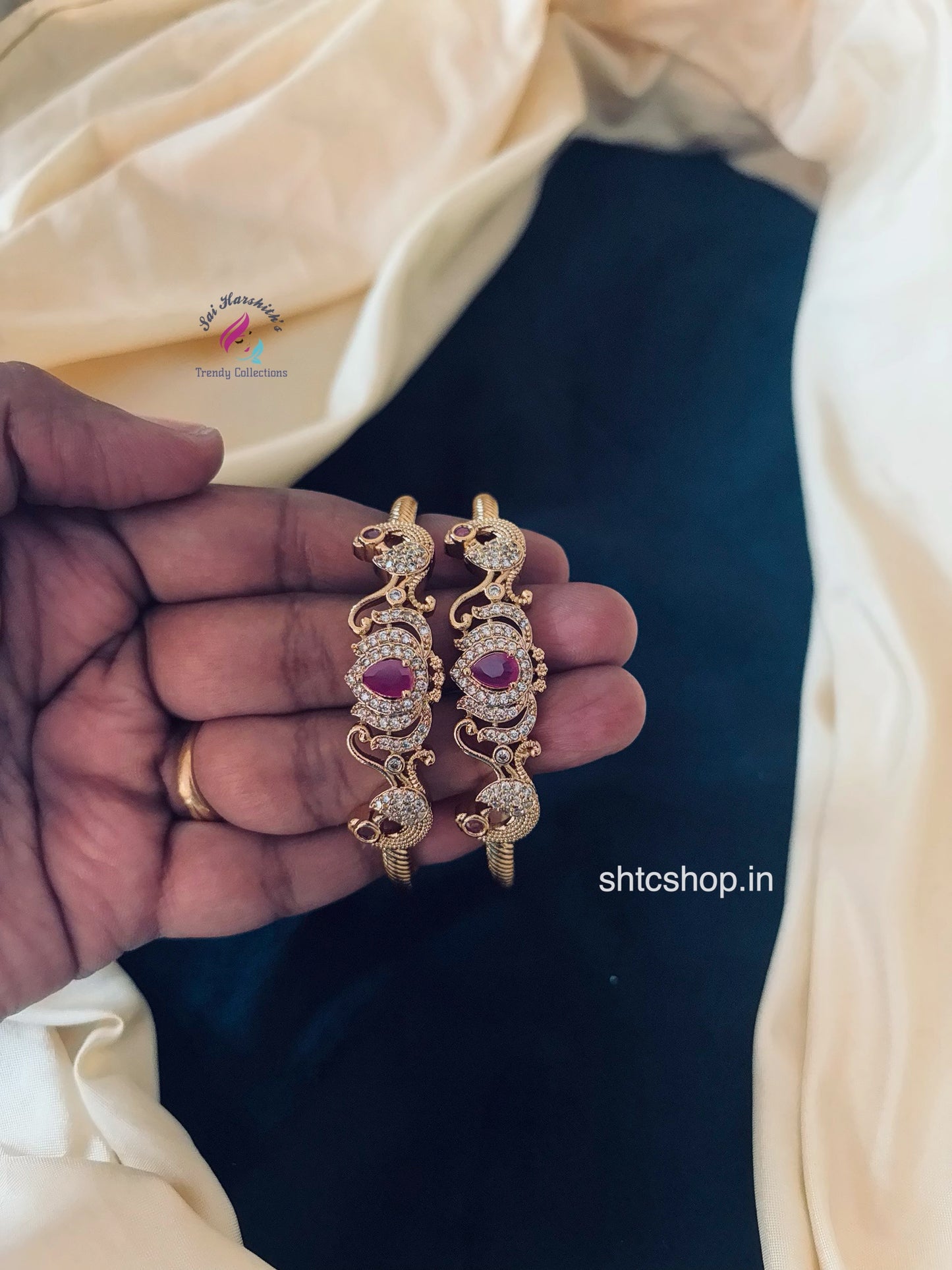 Matte Finish Kada Type Non-Openable Bangles With AD Stones - SHTC1664