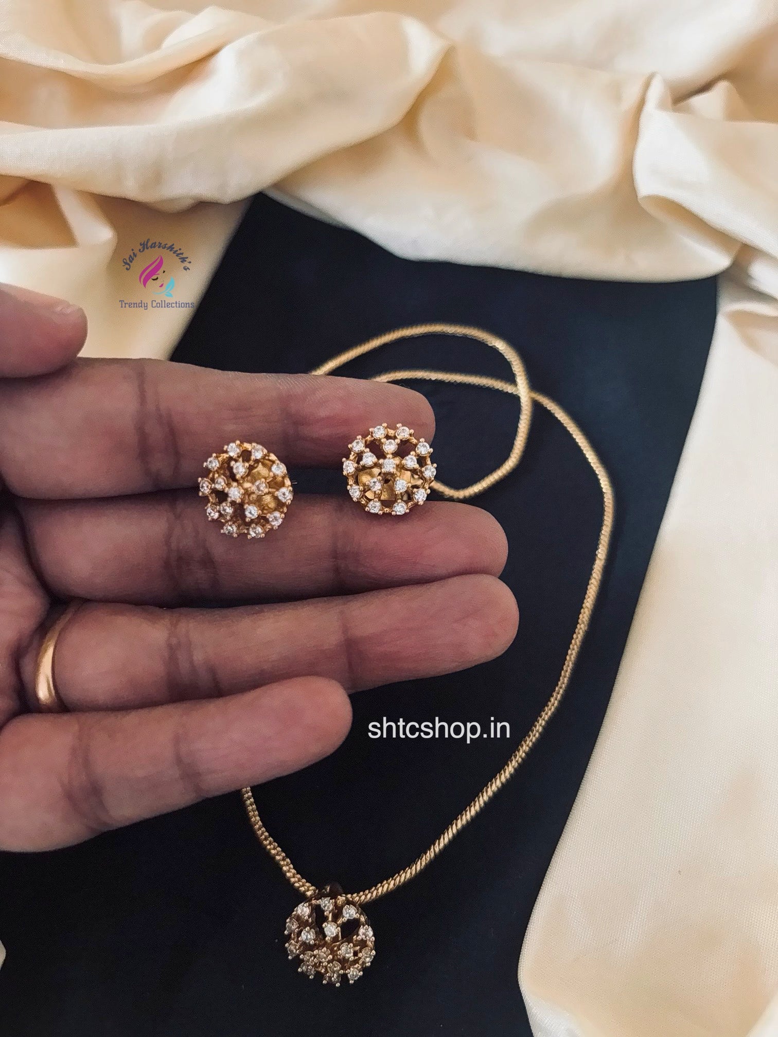 Short Cute Matte Finish Chain with AD Stone Pendant and Earrings - SHTC1666