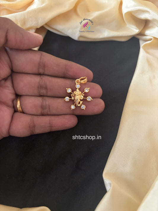 Five Metal AD Stone Ganesha Pendant - SHTC1667