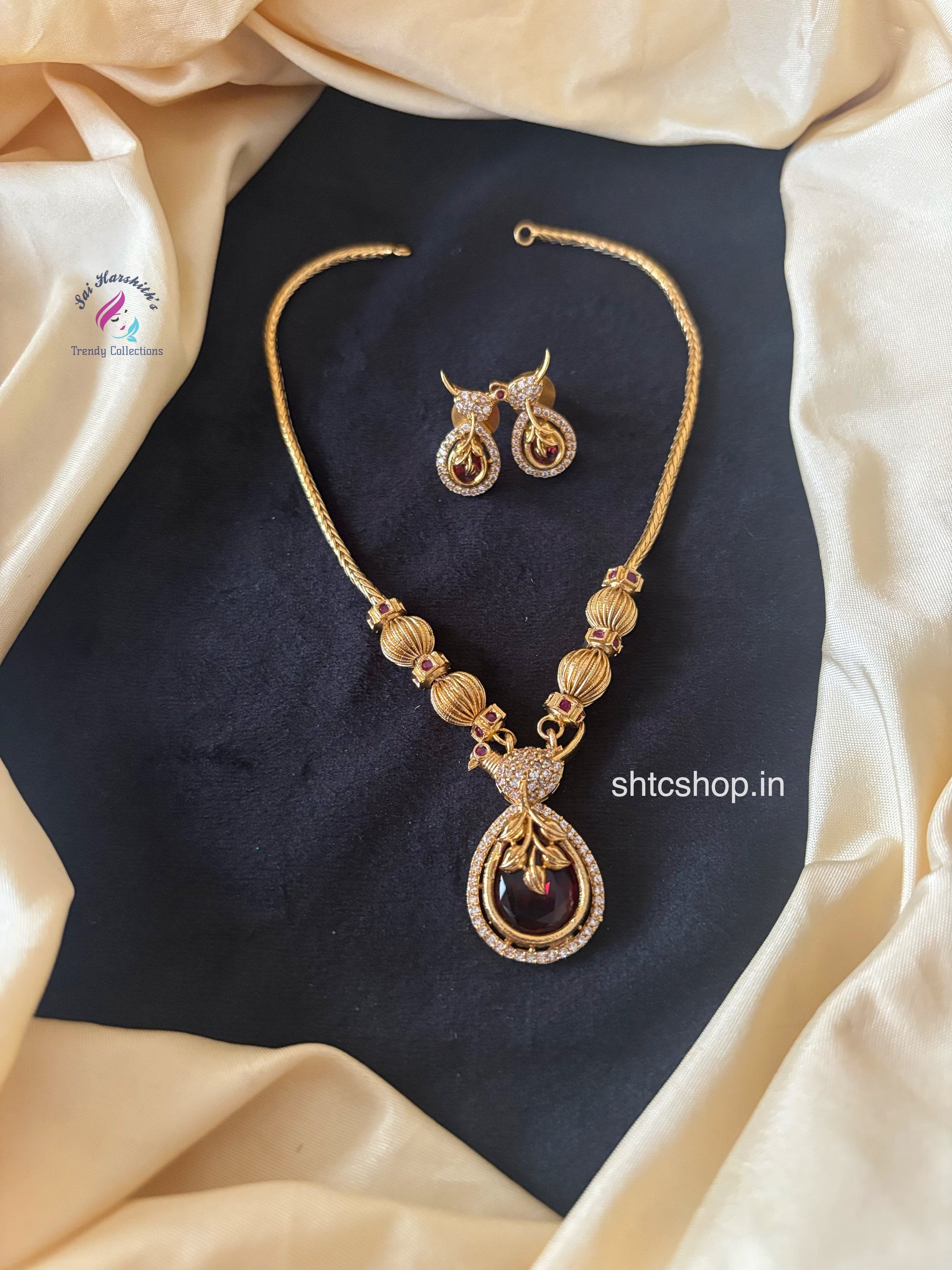 Matte Finish Cute Gooseberry with Sparrow Necklace set - SHTC1669