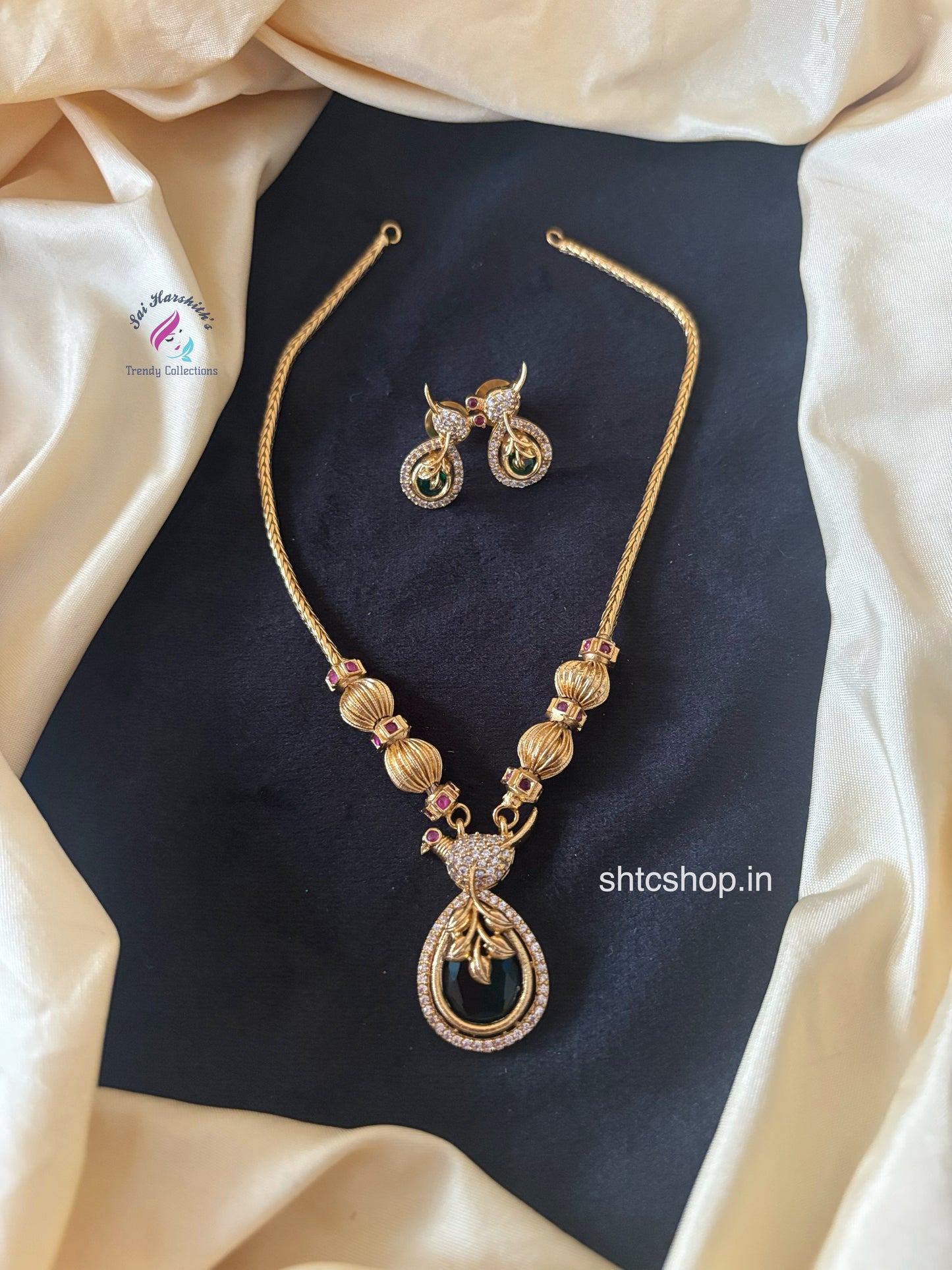 Matte Finish Cute Gooseberry with Sparrow Necklace set - SHTC1669