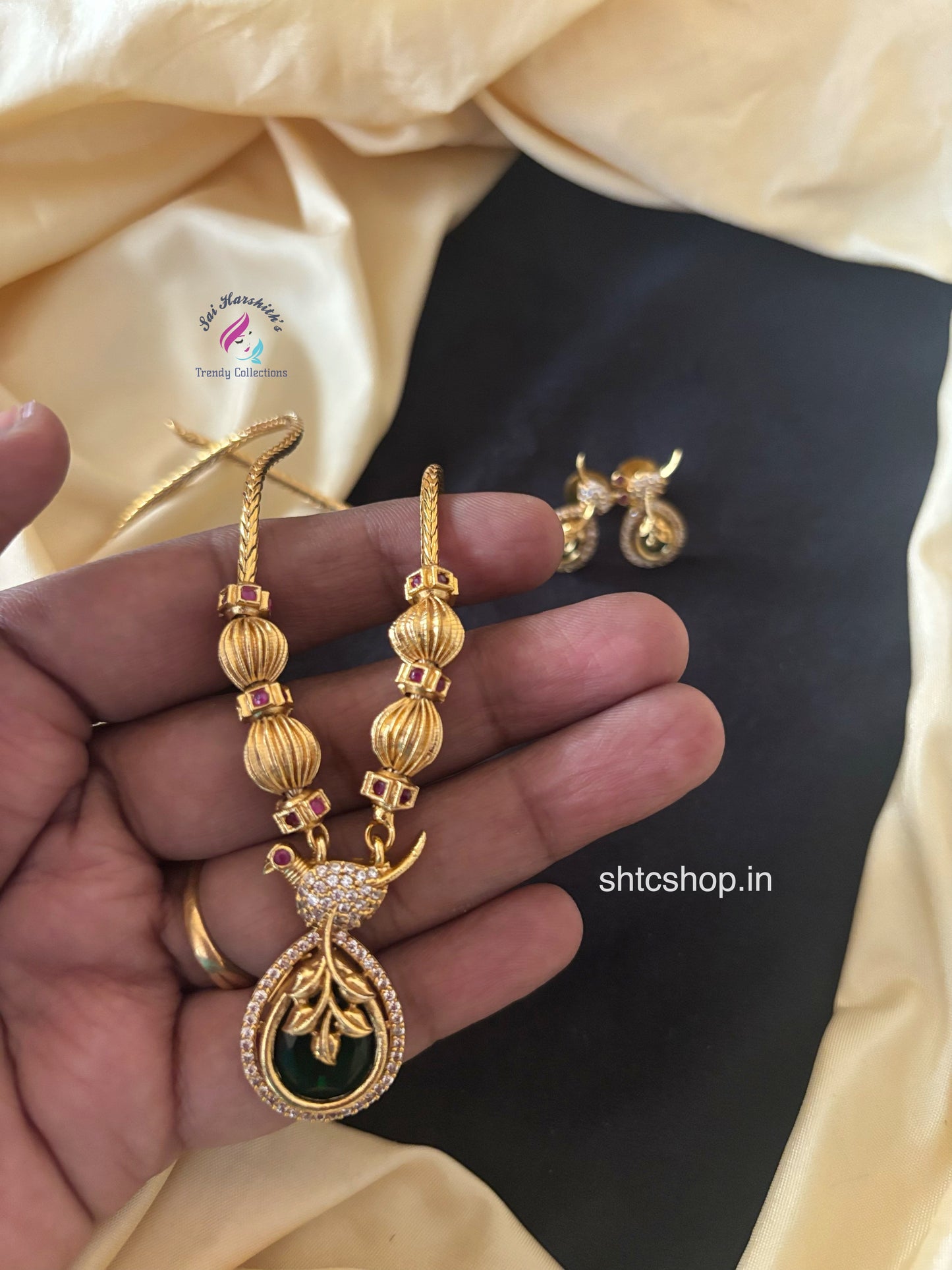 Matte Finish Cute Gooseberry with Sparrow Necklace set - SHTC1669