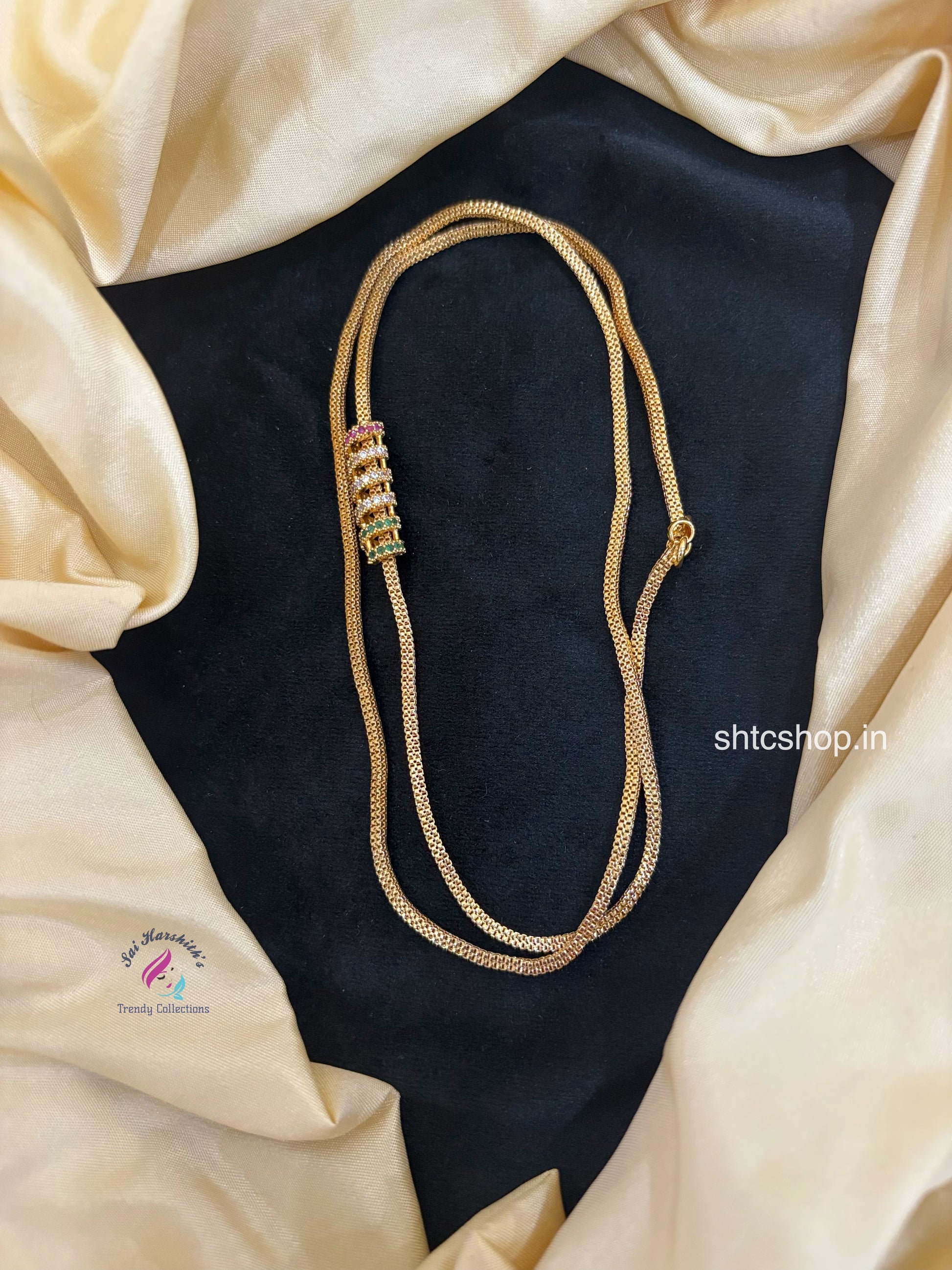 1gm gold Polished 24 inches Mugappu Chain (Multicolor) - SHTC1672