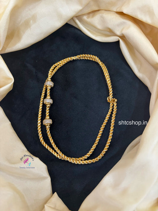 1gm gold Polished 24 inches Mugappu Chain (White) - SHTC1674