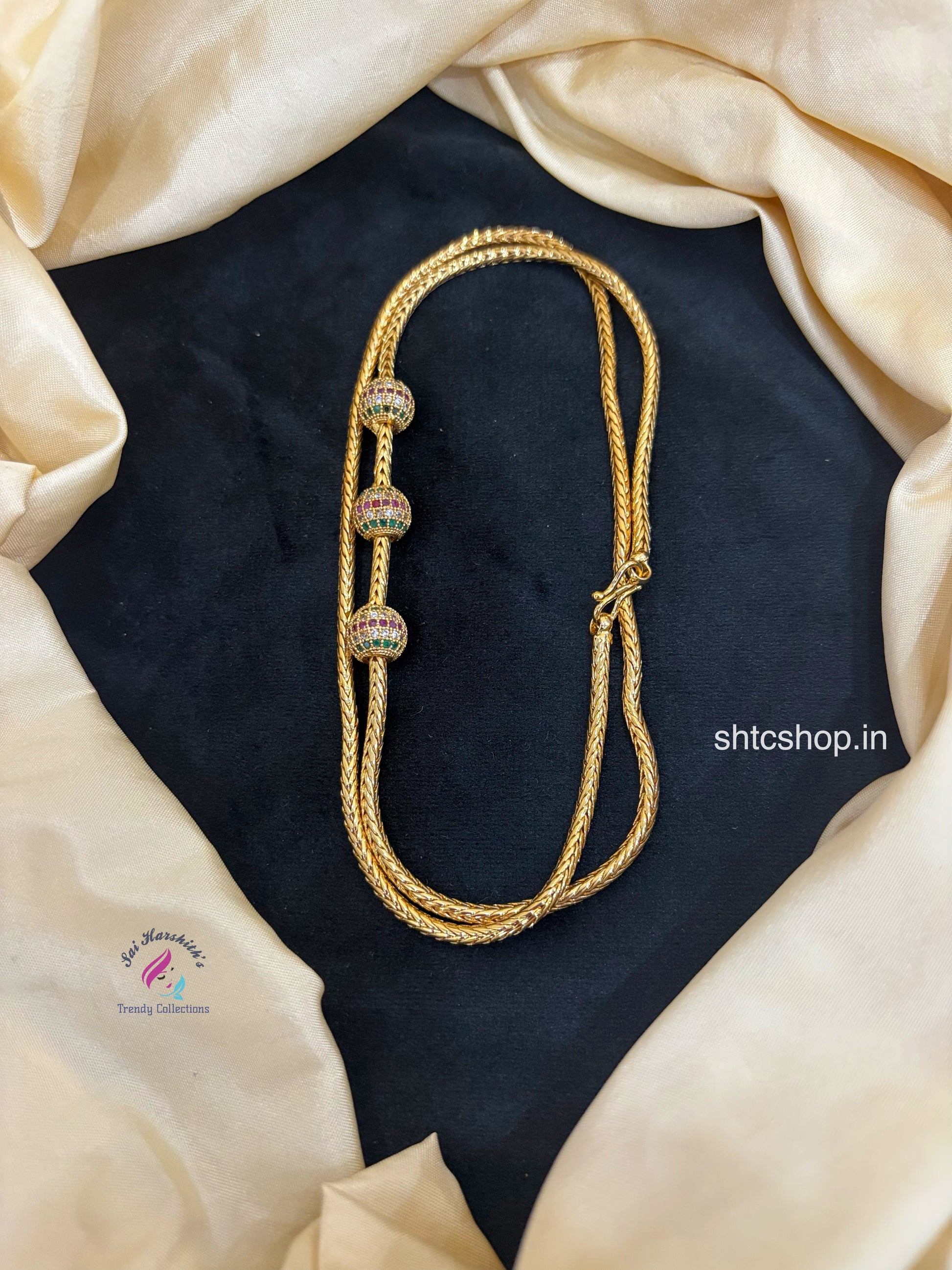 1gm gold Polished 24 inches Mugappu Chain (Multicolor) - SHTC1677