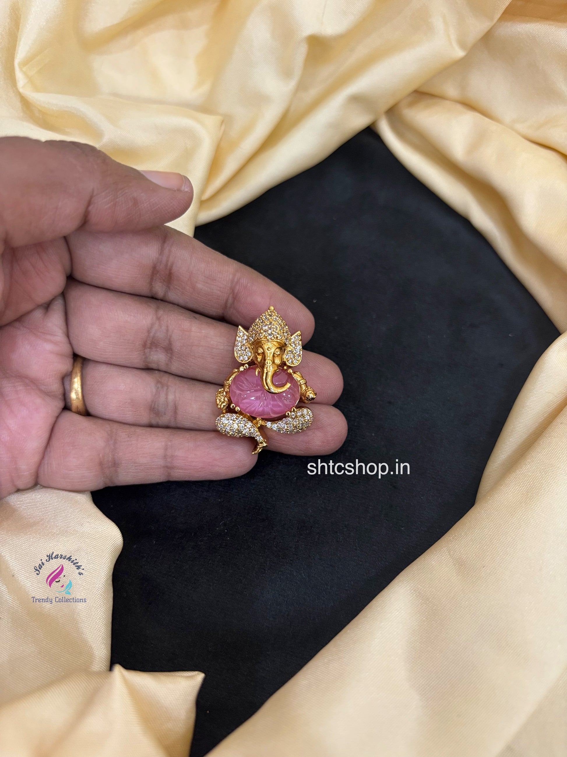 Cute Matte Finish Ganesha Pendant with AD Stones - SHTC1681