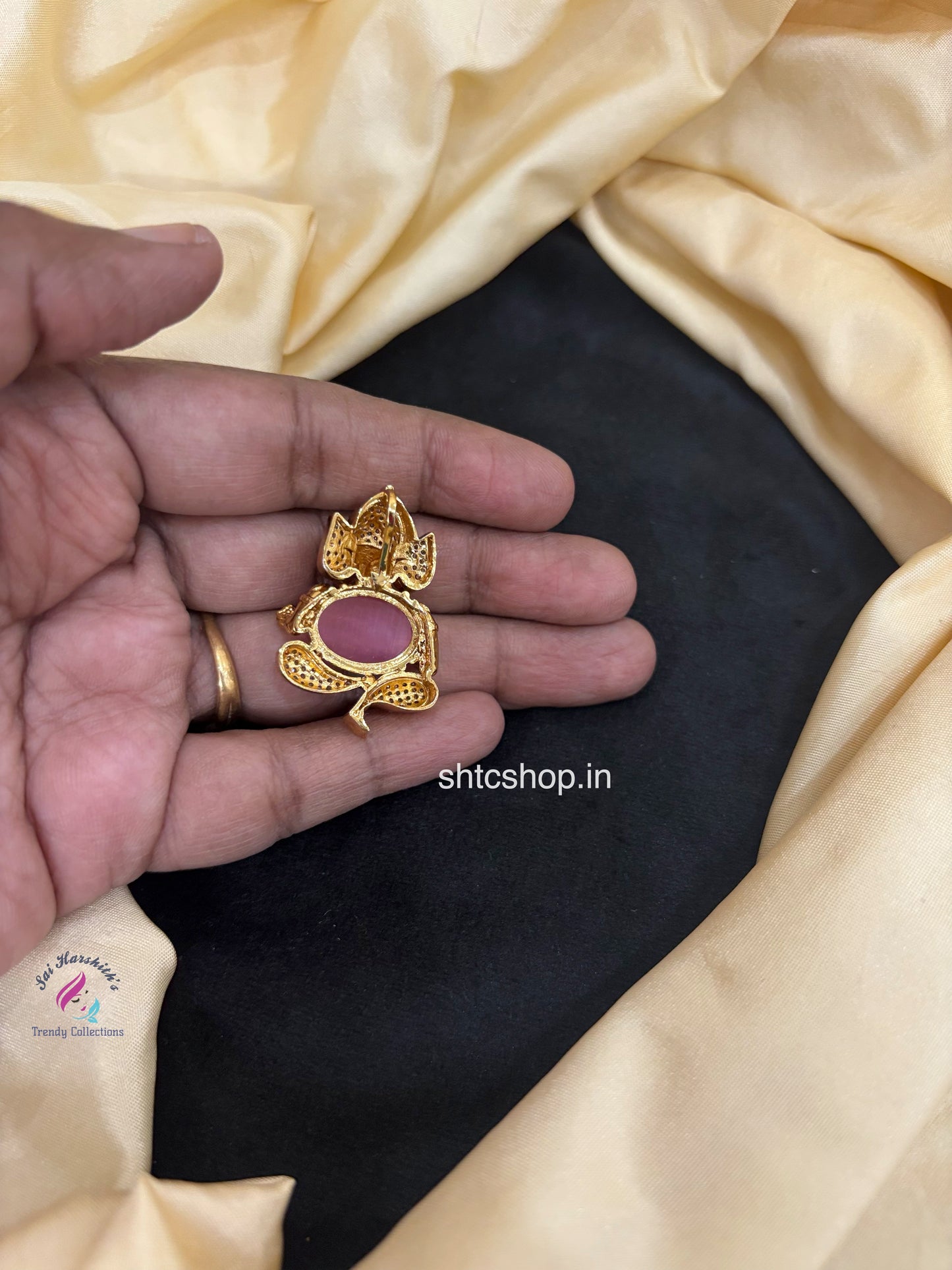 Cute Matte Finish Ganesha Pendant with AD Stones - SHTC1681