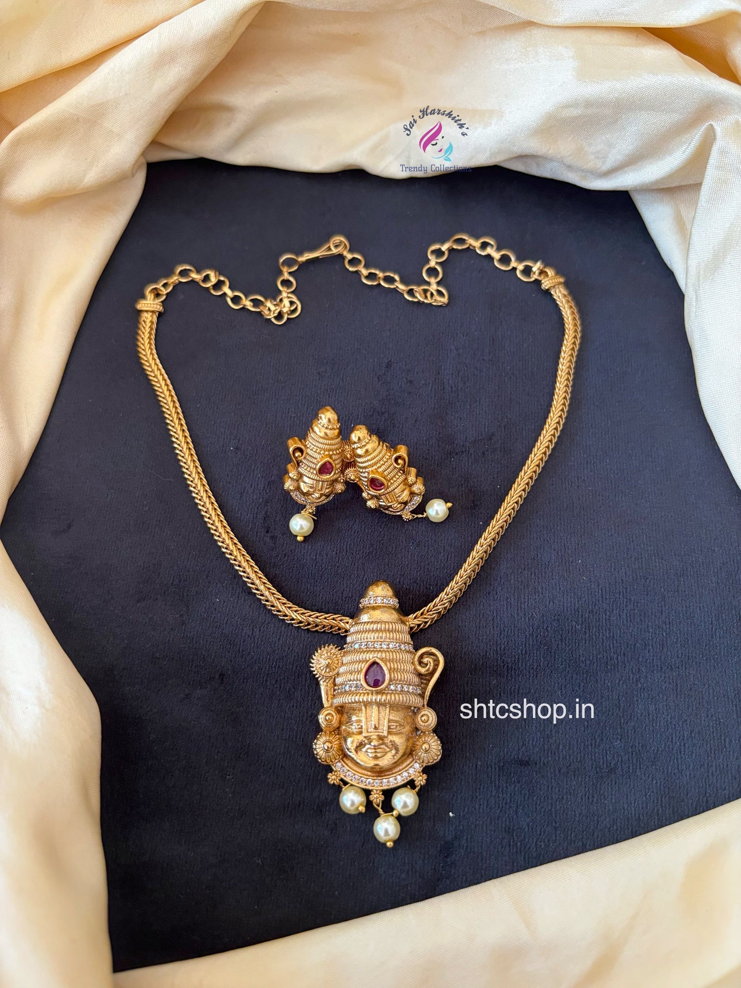 Matte Finish Necklace with Venkatesha (pink) - SHTC1687