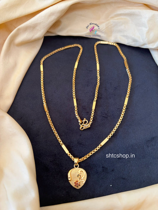 1 gm gold polished 18 inches chain with Pendant - SHTC1690