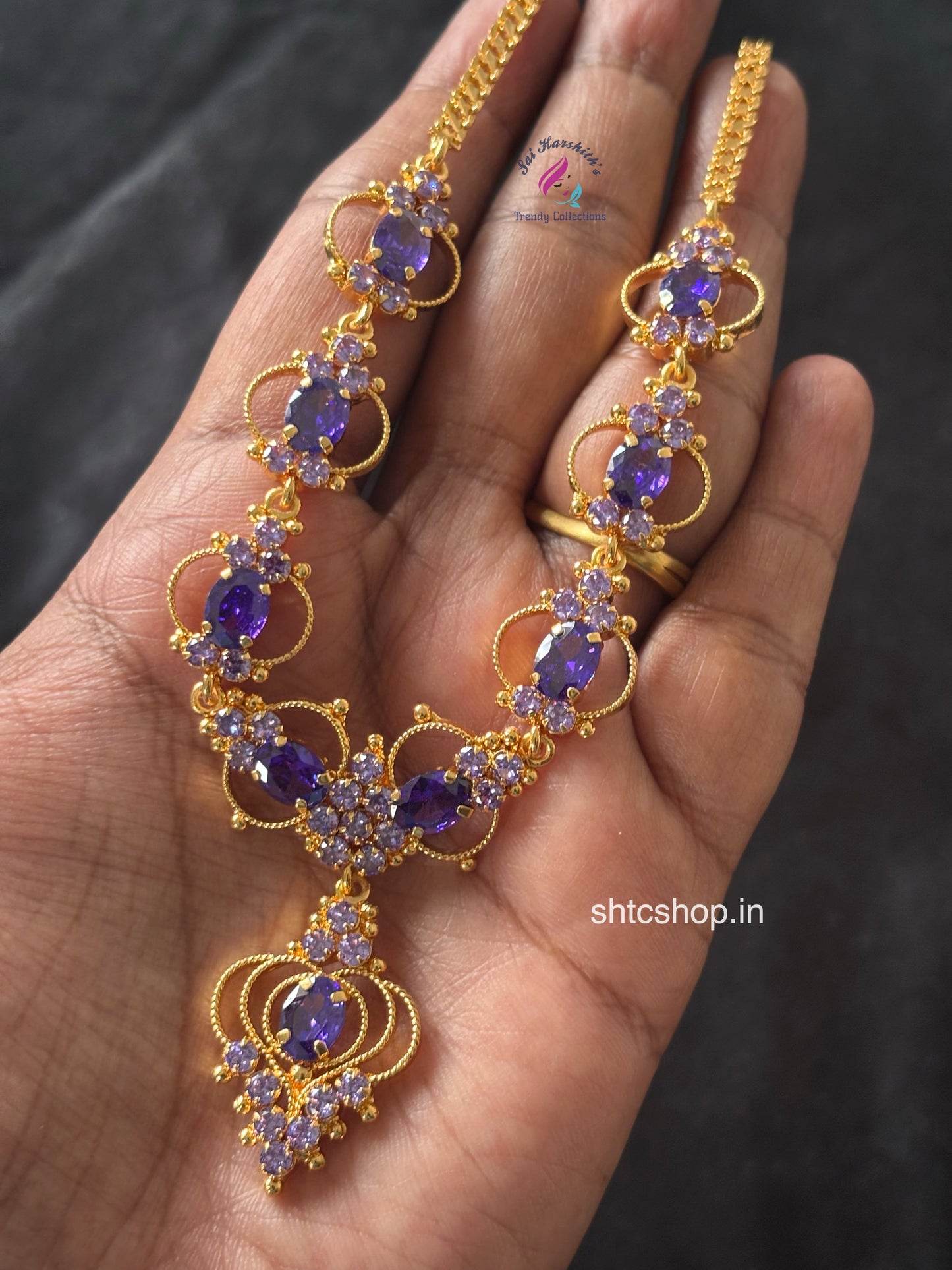 1 Gm Gold Polished Purple Necklace - SHTC1695