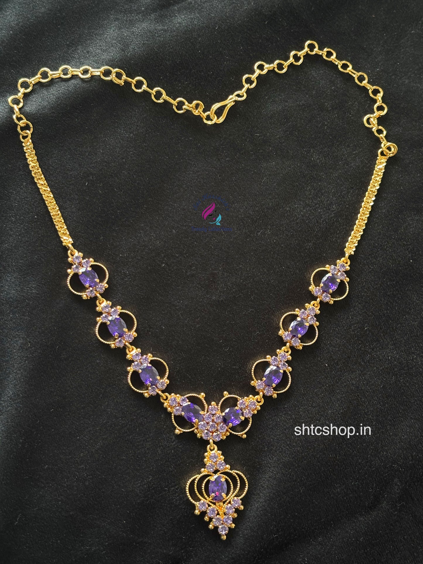 1 Gm Gold Polished Purple Necklace - SHTC1695