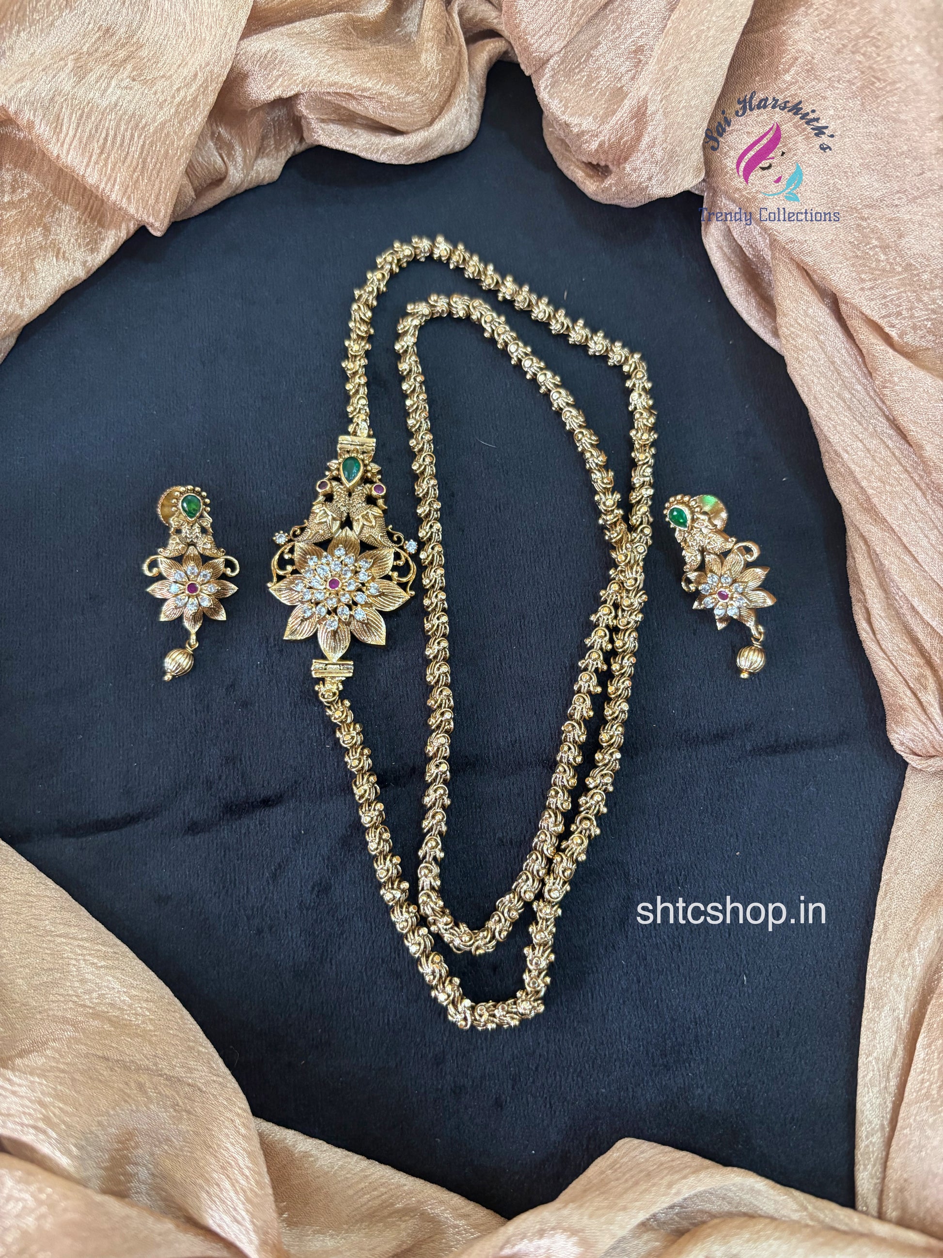 Matte Finish 24 inches Mugappu Chain with Earrings - SHTC1699