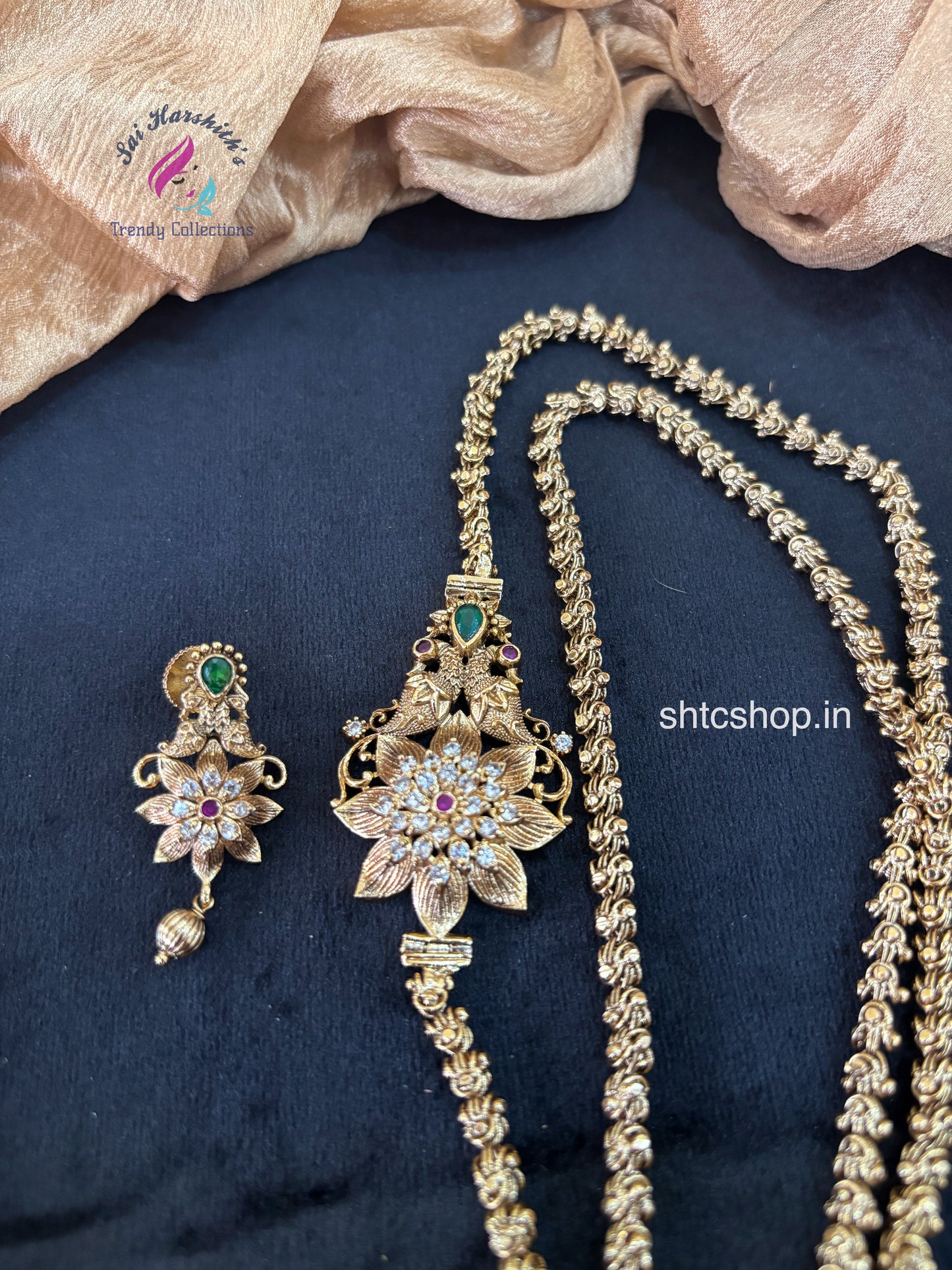 Matte Finish 24 inches Mugappu Chain with Earrings - SHTC1699