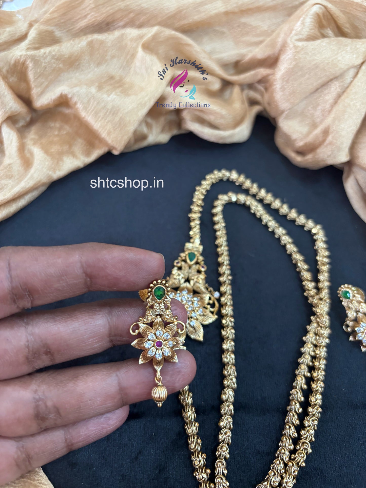 Matte Finish 24 inches Mugappu Chain with Earrings - SHTC1699