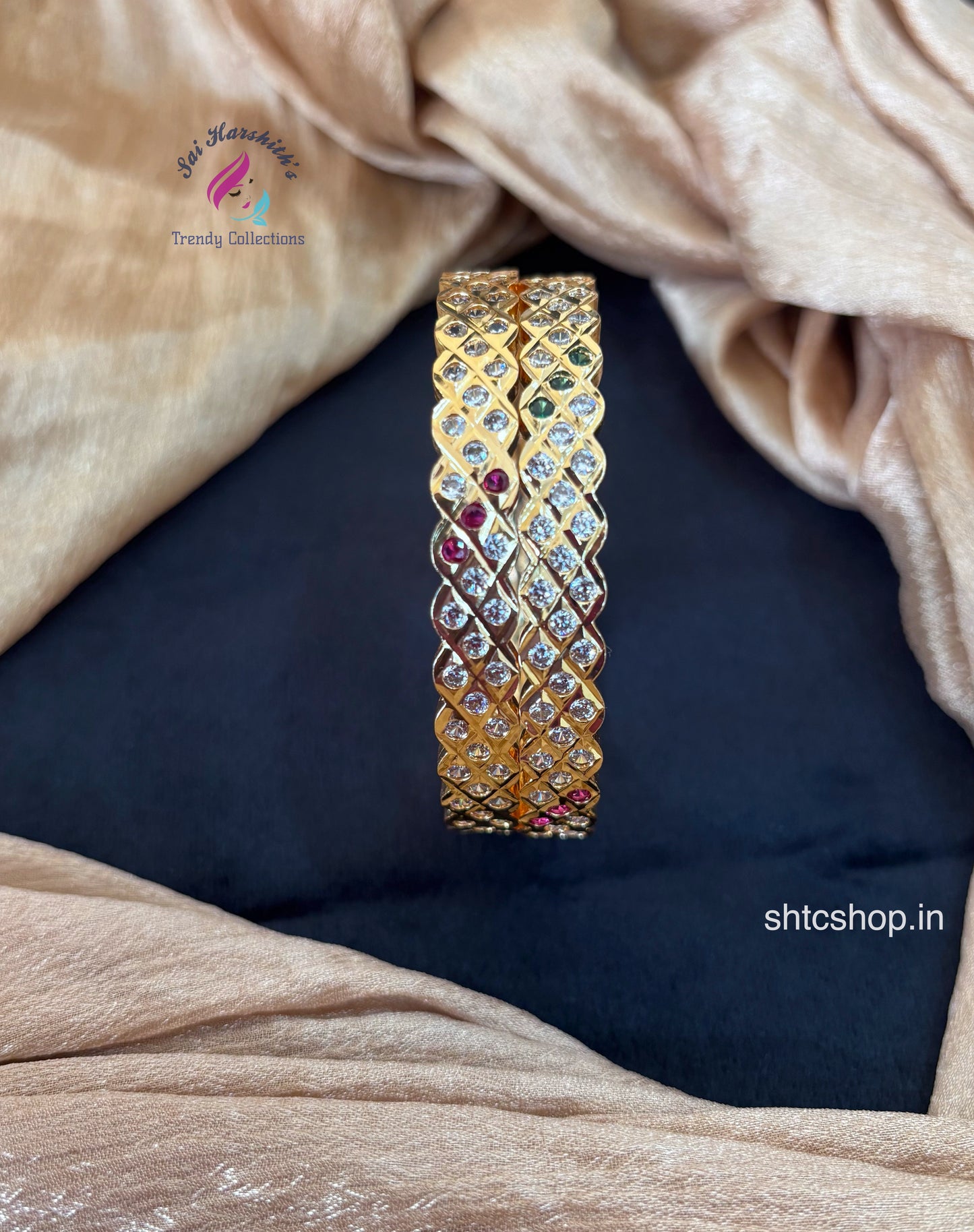 Impon / Five Metal Bangles with AD Stones - SHTC1701