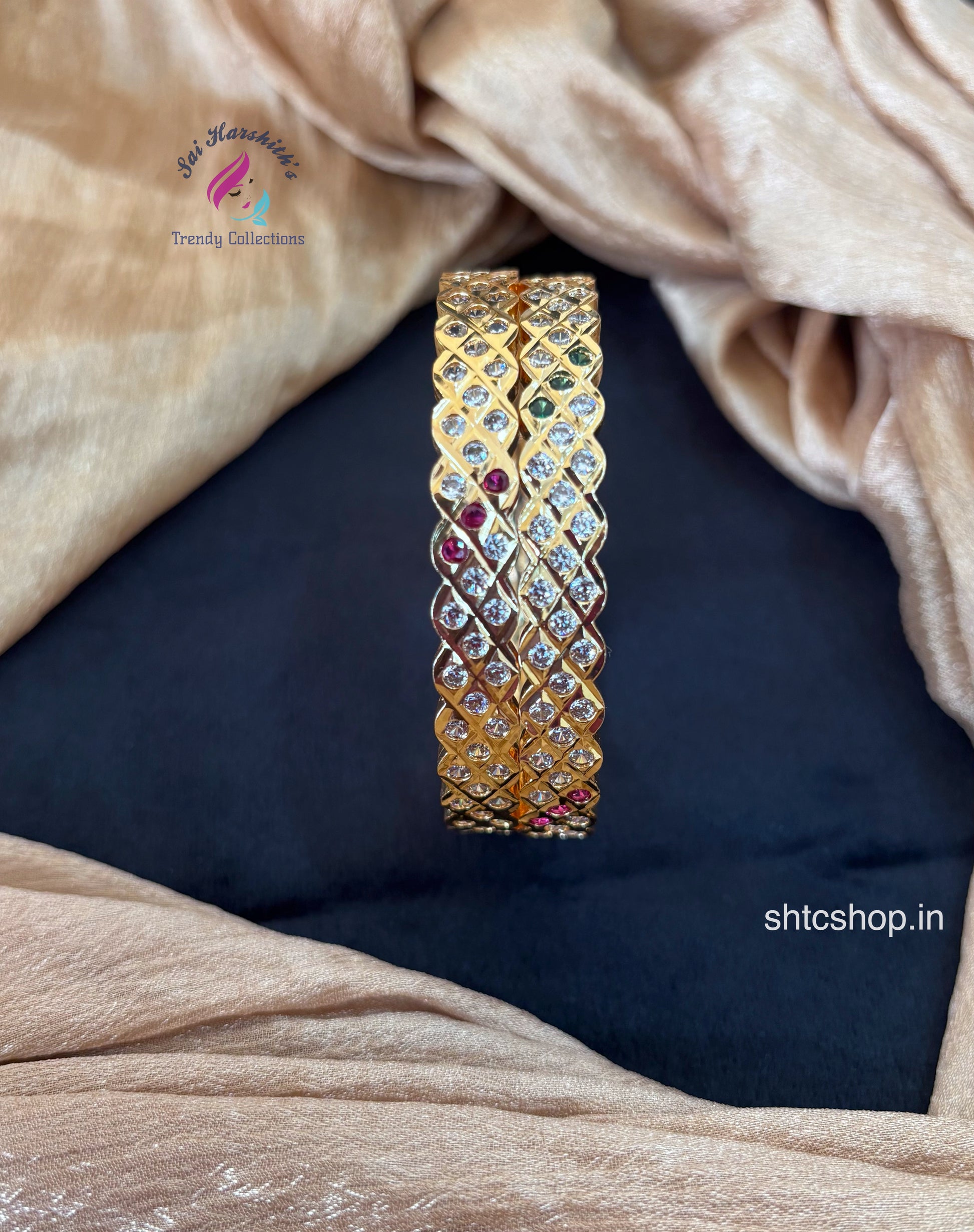 Impon / Five Metal Bangles with AD Stones - SHTC1701