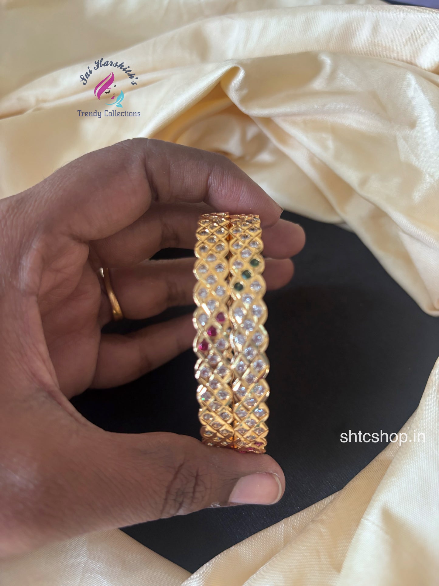 Impon / Five Metal Bangles with AD Stones - SHTC1701