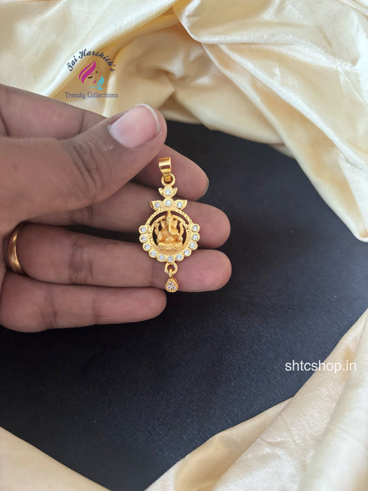 1gm Gold Polished Ganesha Pendant with AD Stones - SHTC1716