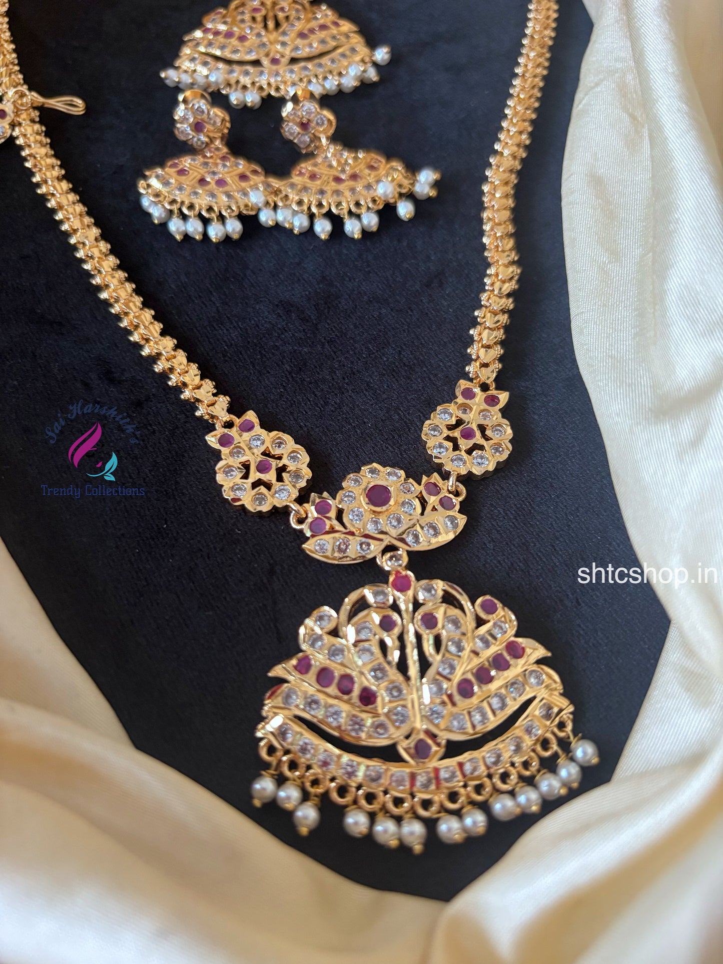 Impon / Five Metal Combo with Necklace, Long Chain, Earrings(Back screw type) and Tikka - SHTC1719