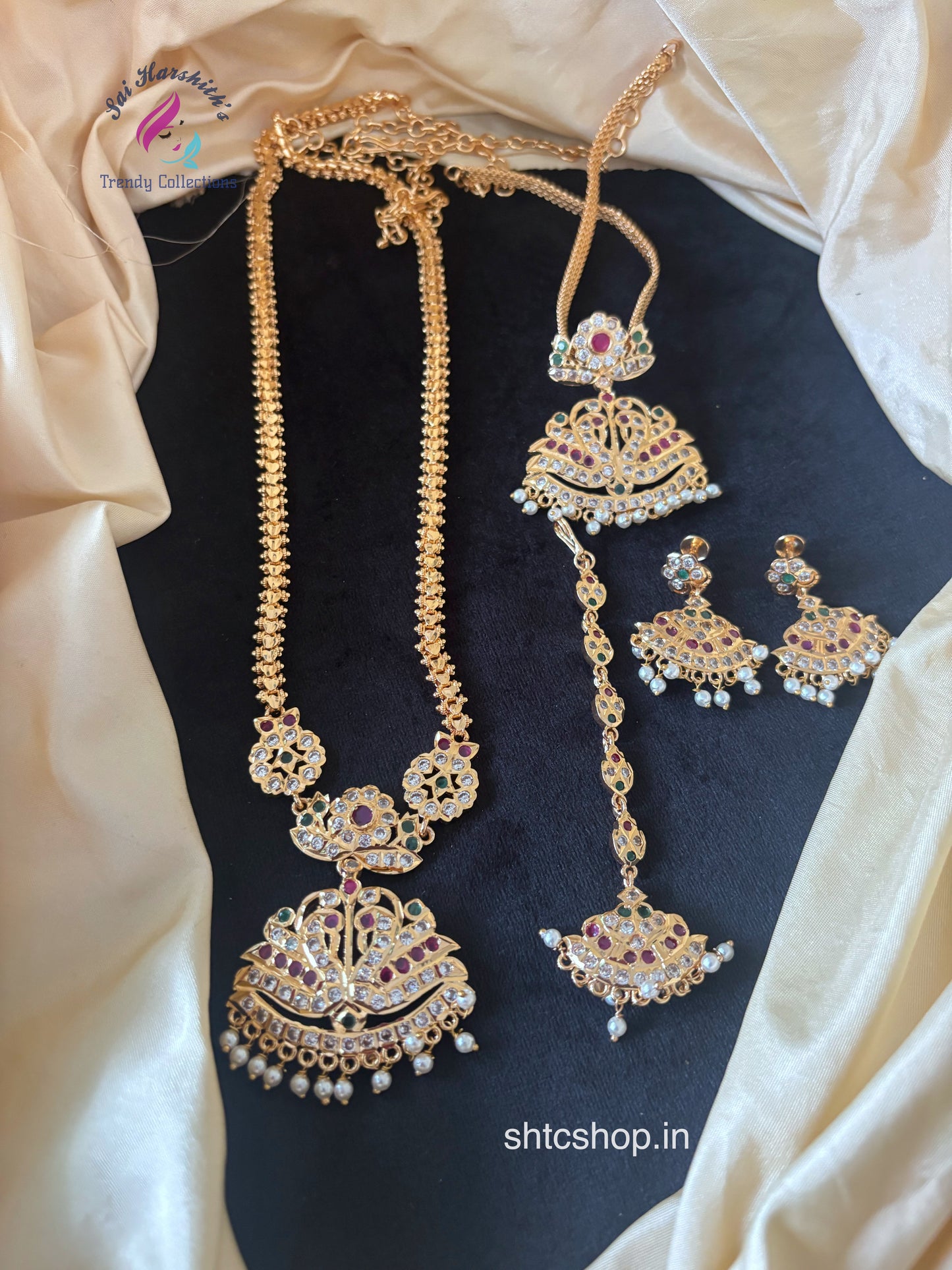 Impon / Five Metal Combo with Necklace, Long Chain, Earrings(Back screw type) and Tikka - SHTC1719