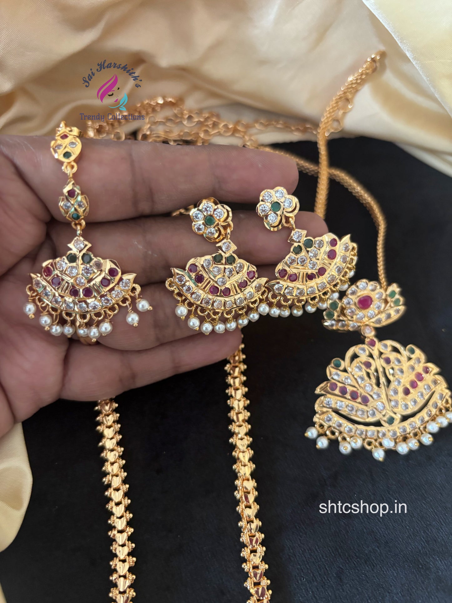 Impon / Five Metal Combo with Necklace, Long Chain, Earrings(Back screw type) and Tikka - SHTC1719