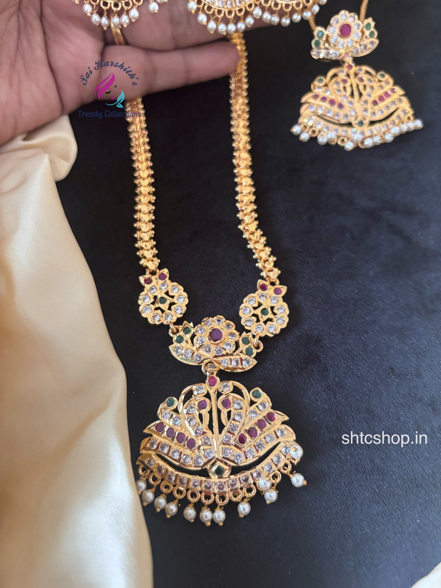 Impon / Five Metal Combo with Necklace, Long Chain, Earrings(Back screw type) and Tikka - SHTC1719