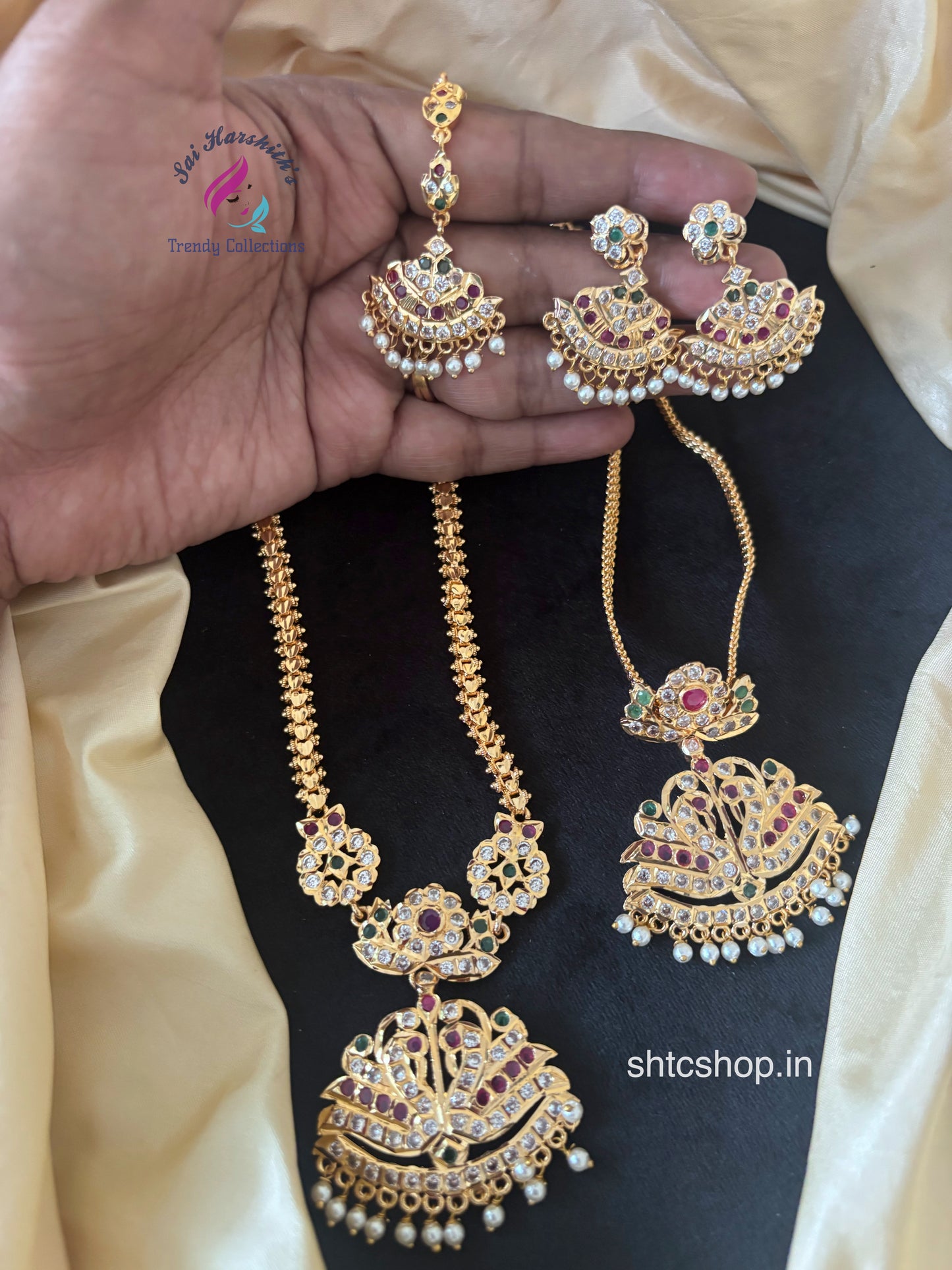 Impon / Five Metal Combo with Necklace, Long Chain, Earrings(Back screw type) and Tikka - SHTC1719