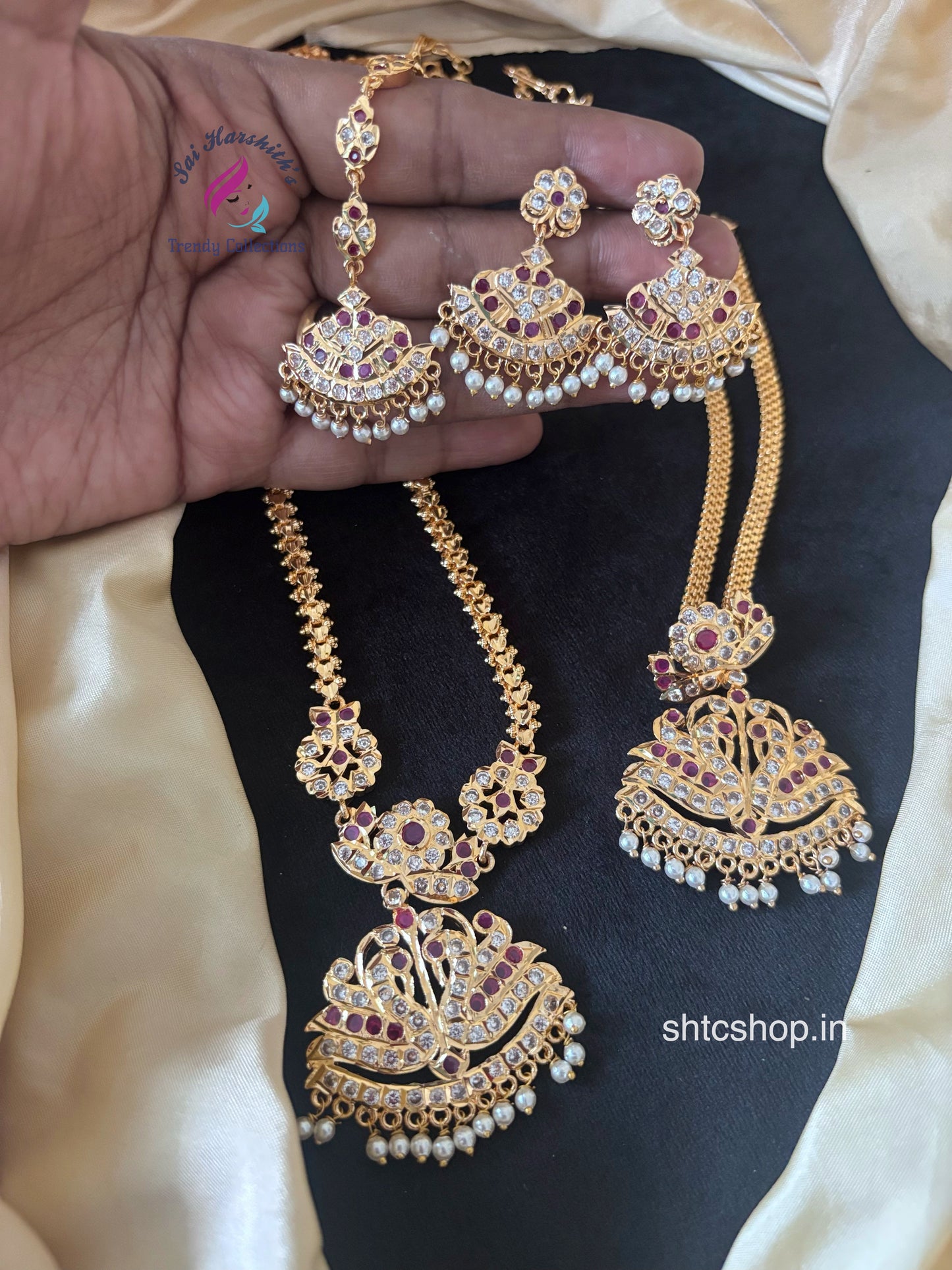 Impon / Five Metal Combo with Necklace, Long Chain, Earrings(Back screw type) and Tikka - SHTC1719