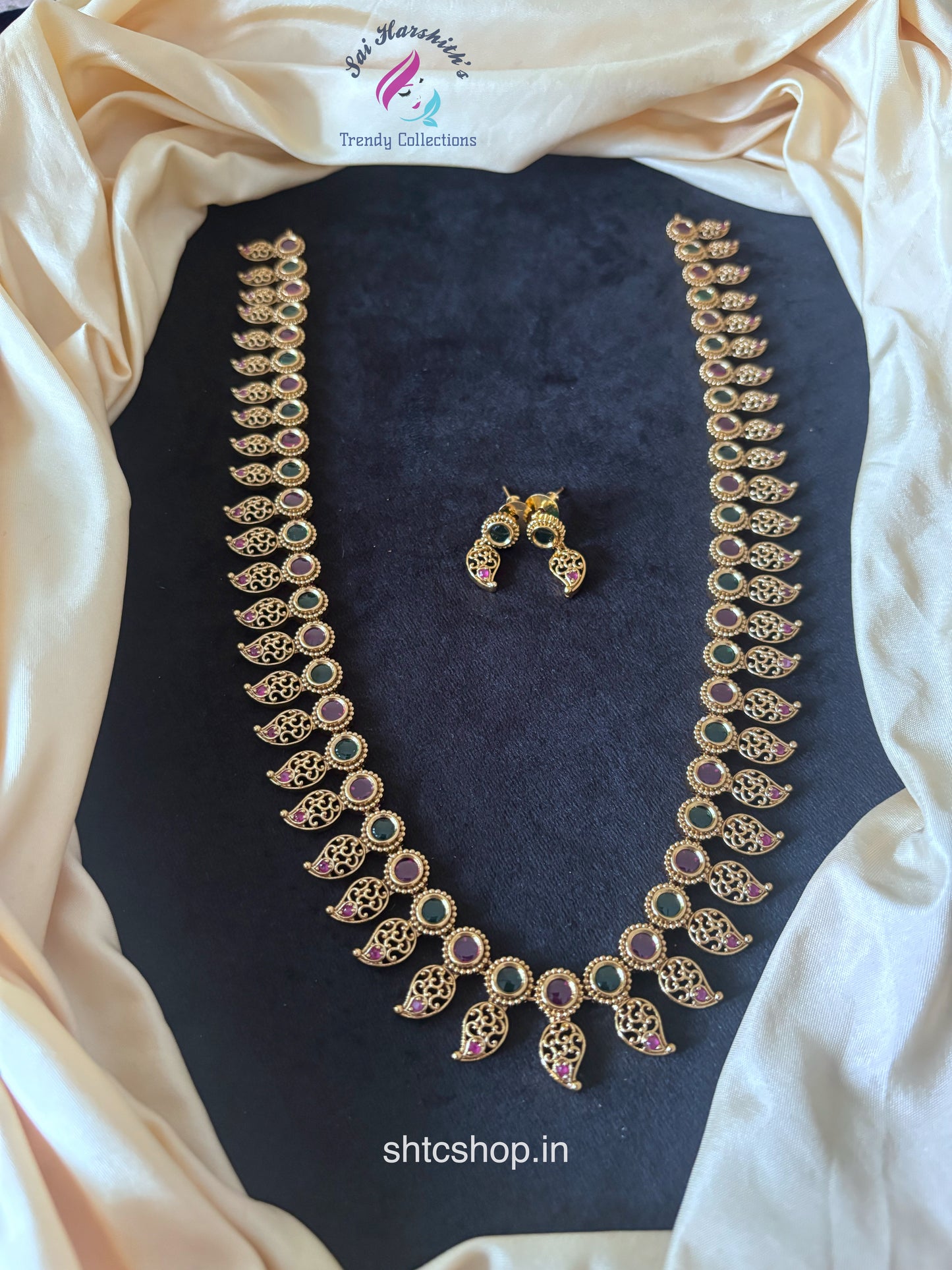 Matte Finish Long Haram with Kempu Stones and Mango Design - SHTC1720