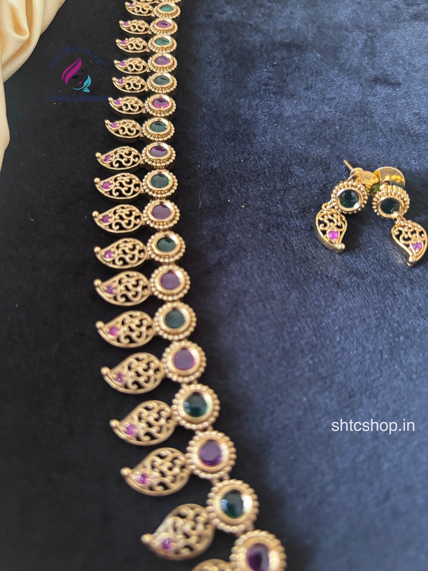Matte Finish Long Haram with Kempu Stones and Mango Design - SHTC1720