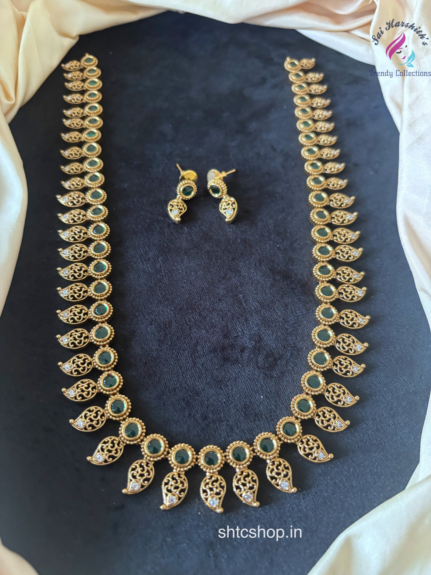 Matte Finish Long Haram with Kempu Stones and Mango Design - SHTC1720