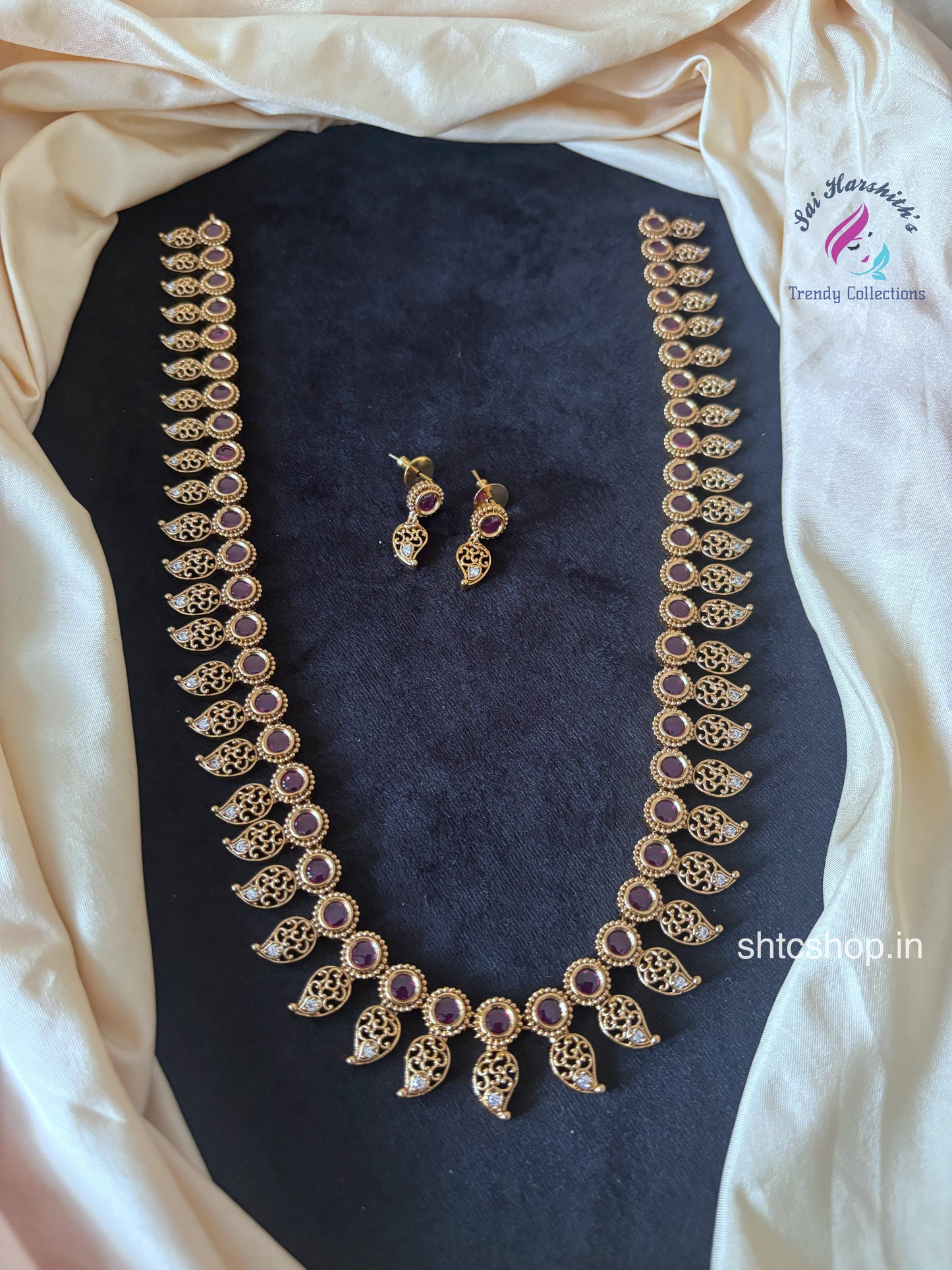 Matte Finish Long Haram with Kempu Stones and Mango Design - SHTC1720