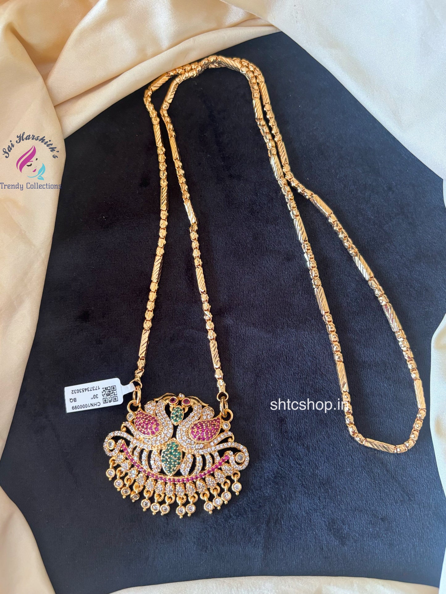 30 inches long 1 gm Gold Polished Annam Dollar / Pendant with Chain - SHTC1728