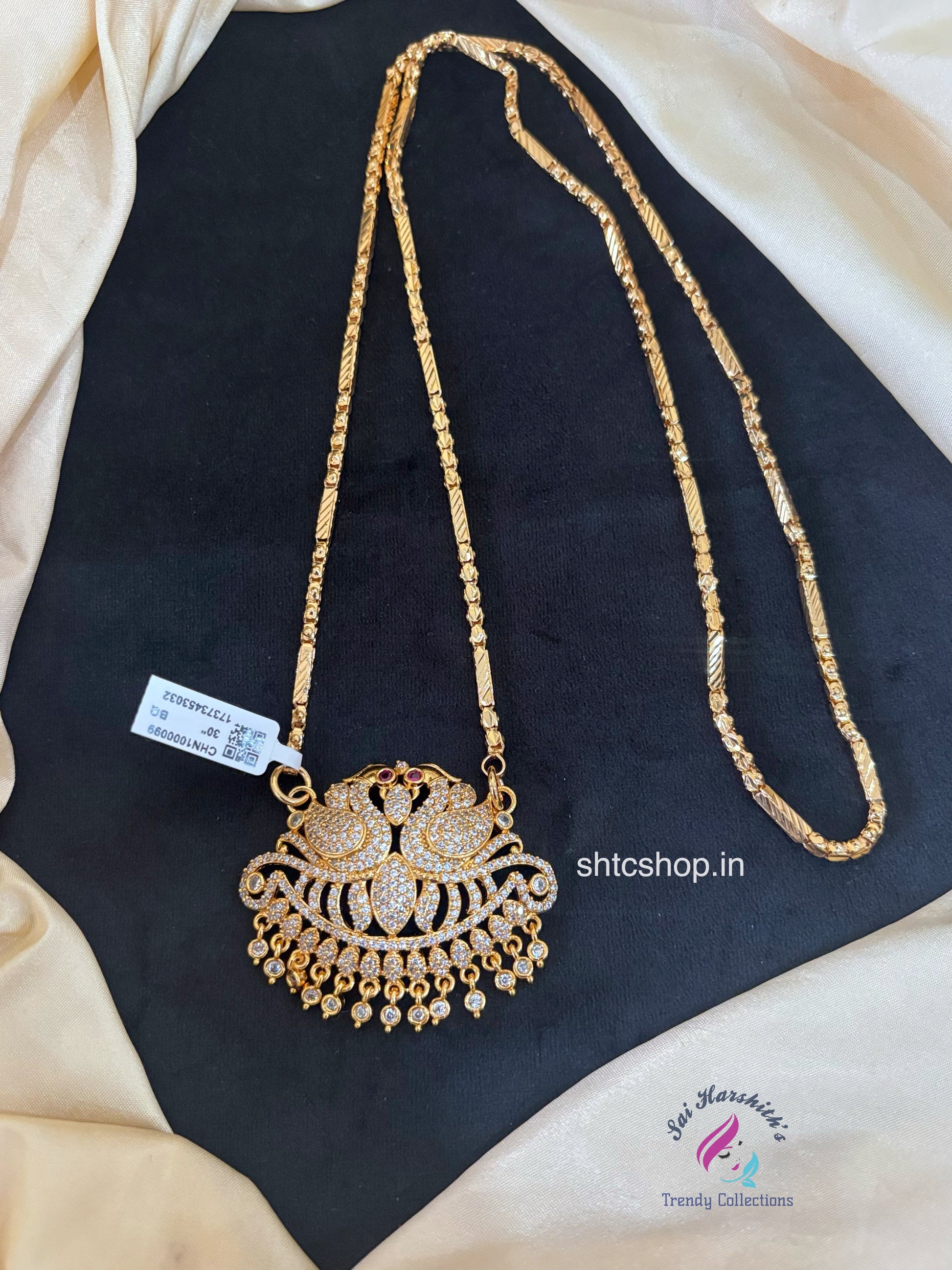 30 inches long 1 gm Gold Polished Annam Dollar / Pendant with Chain - SHTC1728
