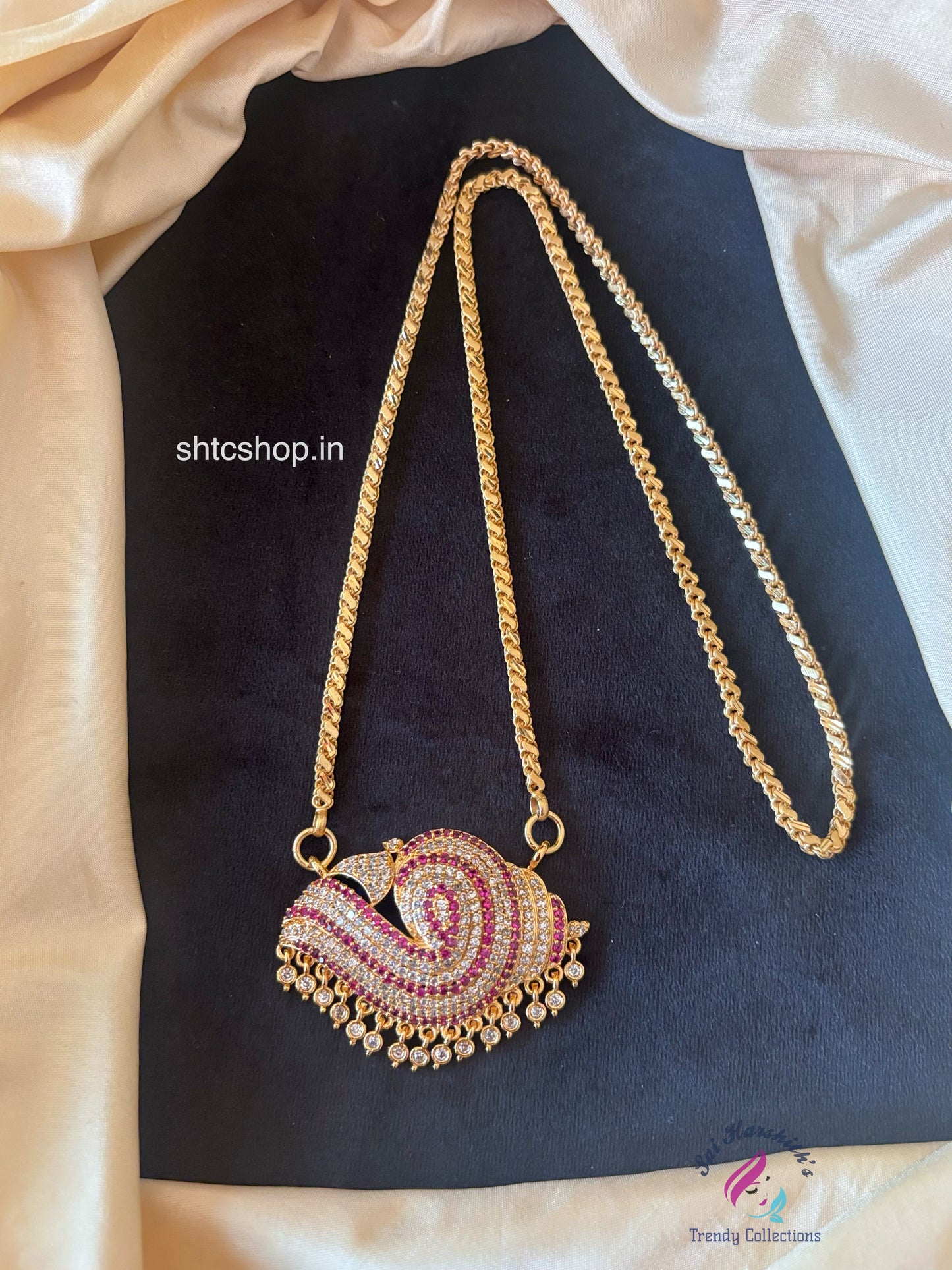 24 inches long 1 gm Gold Polished Sangu Dollar / Pendant with Chain - SHTC1731