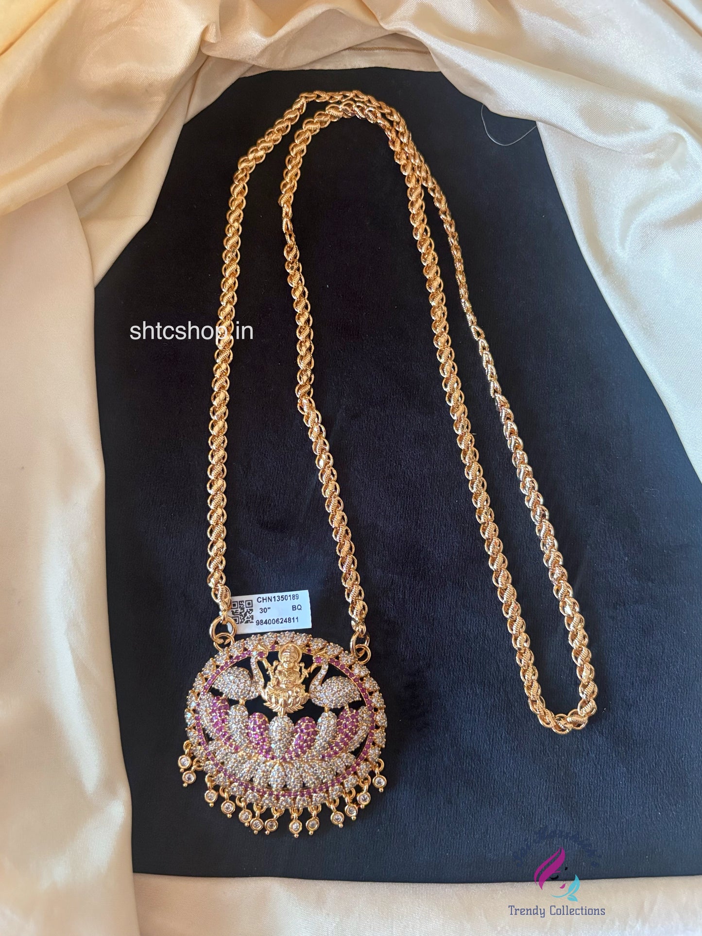 1 Gm Gold Polished 30 inches Dollar Chain with Lakshmi Annam and Lotus - SHTC1733