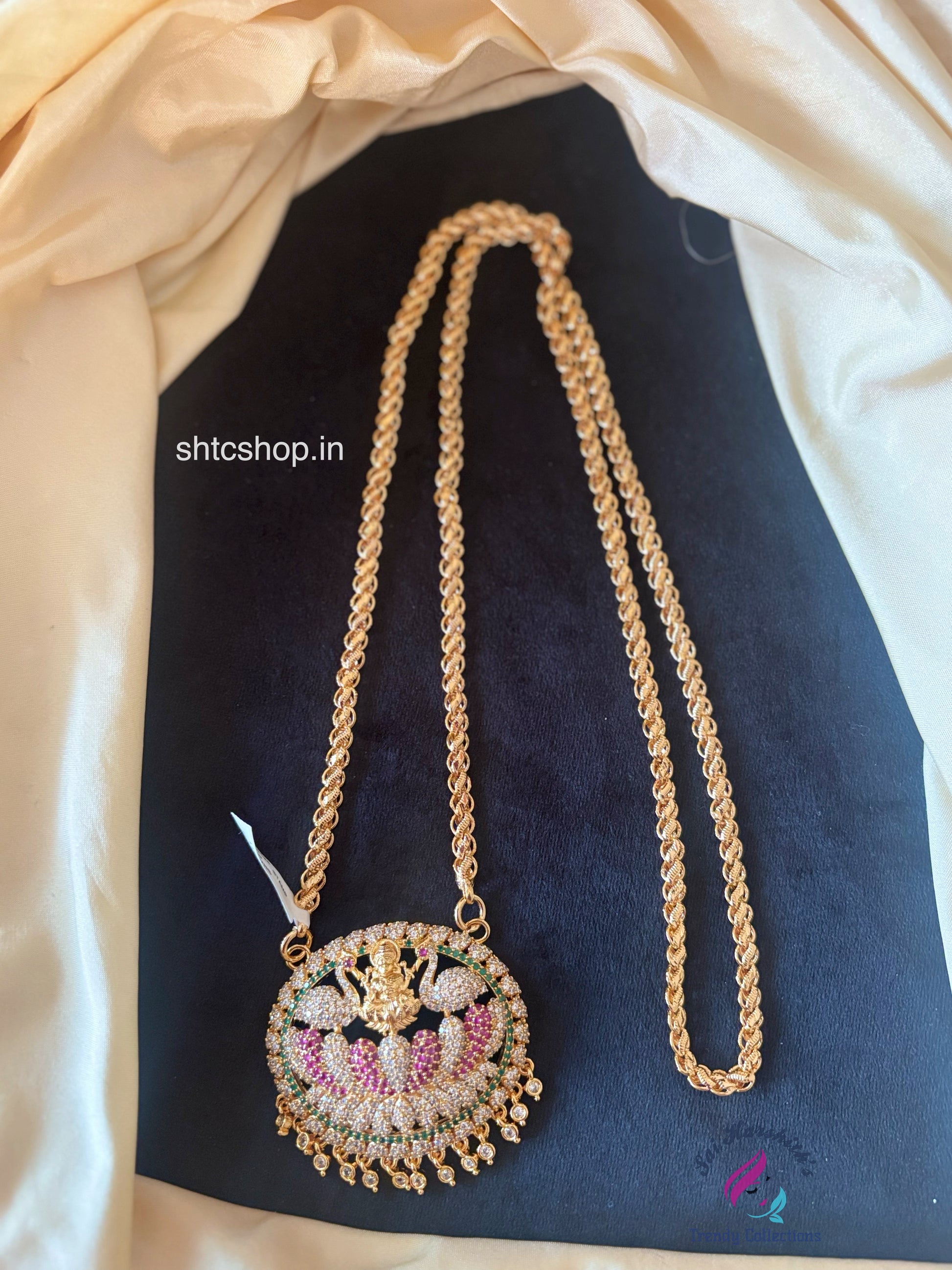 1 Gm Gold Polished 30 inches Dollar Chain with Lakshmi Annam and Lotus - SHTC1733