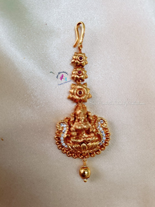 Divine Radiance Brass Maang Tikka: Goddess Lakshmi Edition - SHTC174