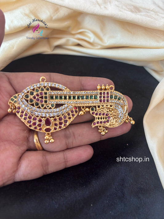 Matte Finish Divine Veena Pendant with Kempu Stones - SHTC1759