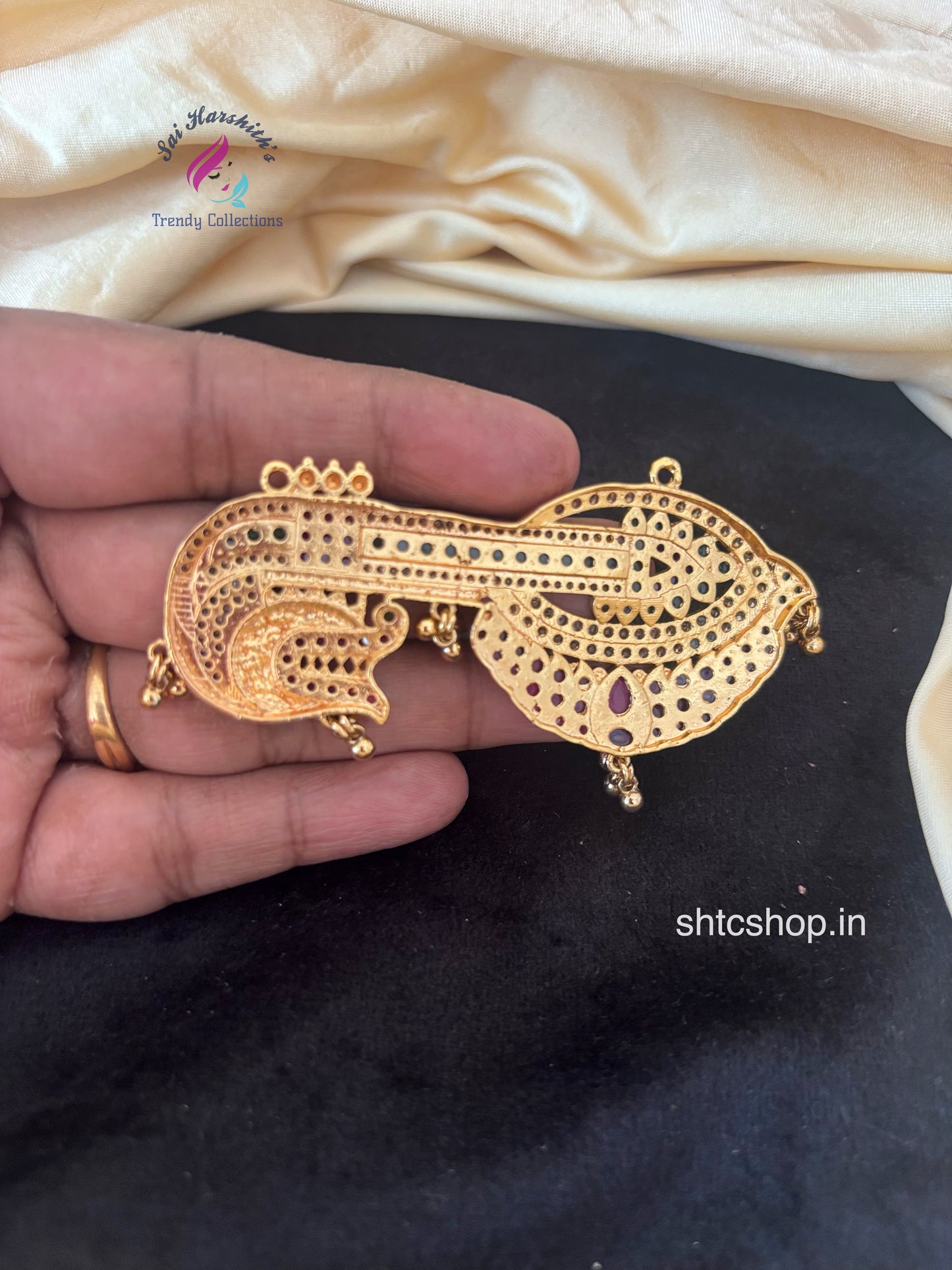 Matte Finish Divine Veena Pendant with Kempu Stones - SHTC1759