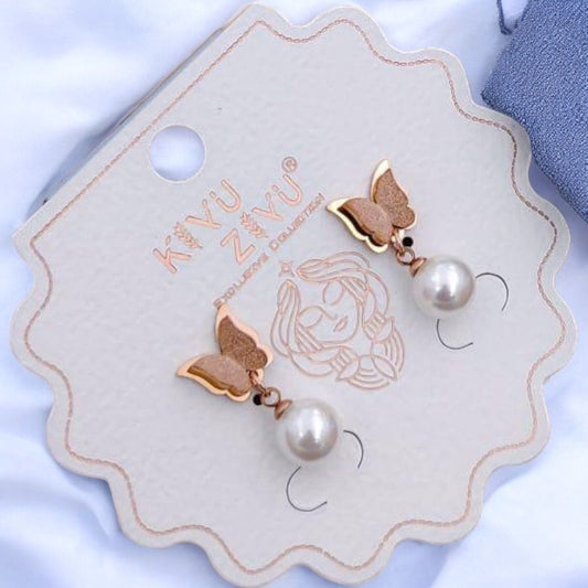 Butterfly with Pearl Drops Kiyu Ziyu Korean earrings - KE175