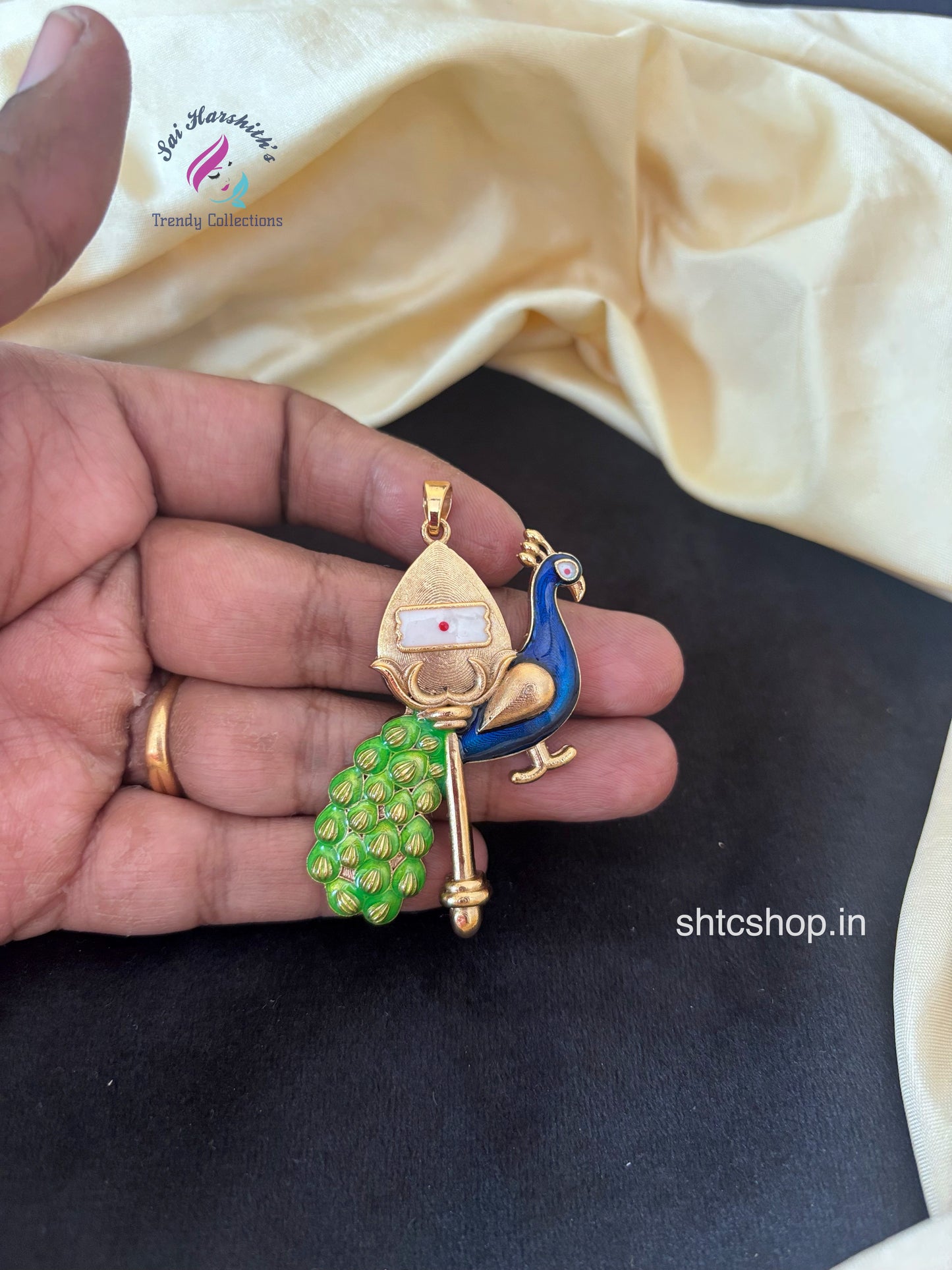 Panchalogam / Five metal Vel with Peacock Pendant - SHTC1761
