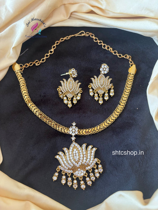 Traditional AD Necklace in Matte Finish with Earrings - SHTC1769