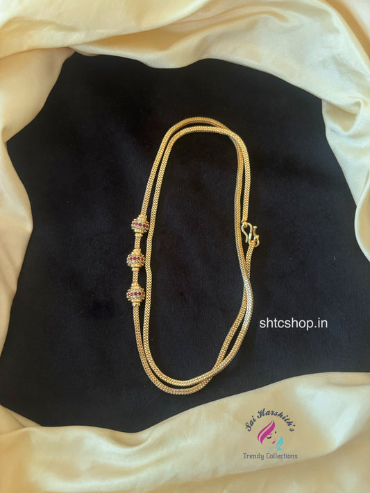 Cz 1gm gold Polished 24 inches Mugappu Chain (White and Pink) - SHTC1773