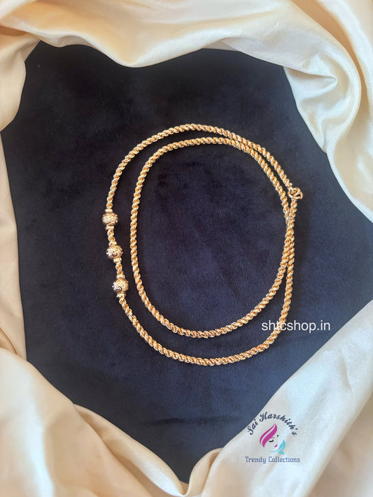 Cz 1gm gold Polished 24 inches Mugappu Chain (Golden No Stones) - SHTC1774