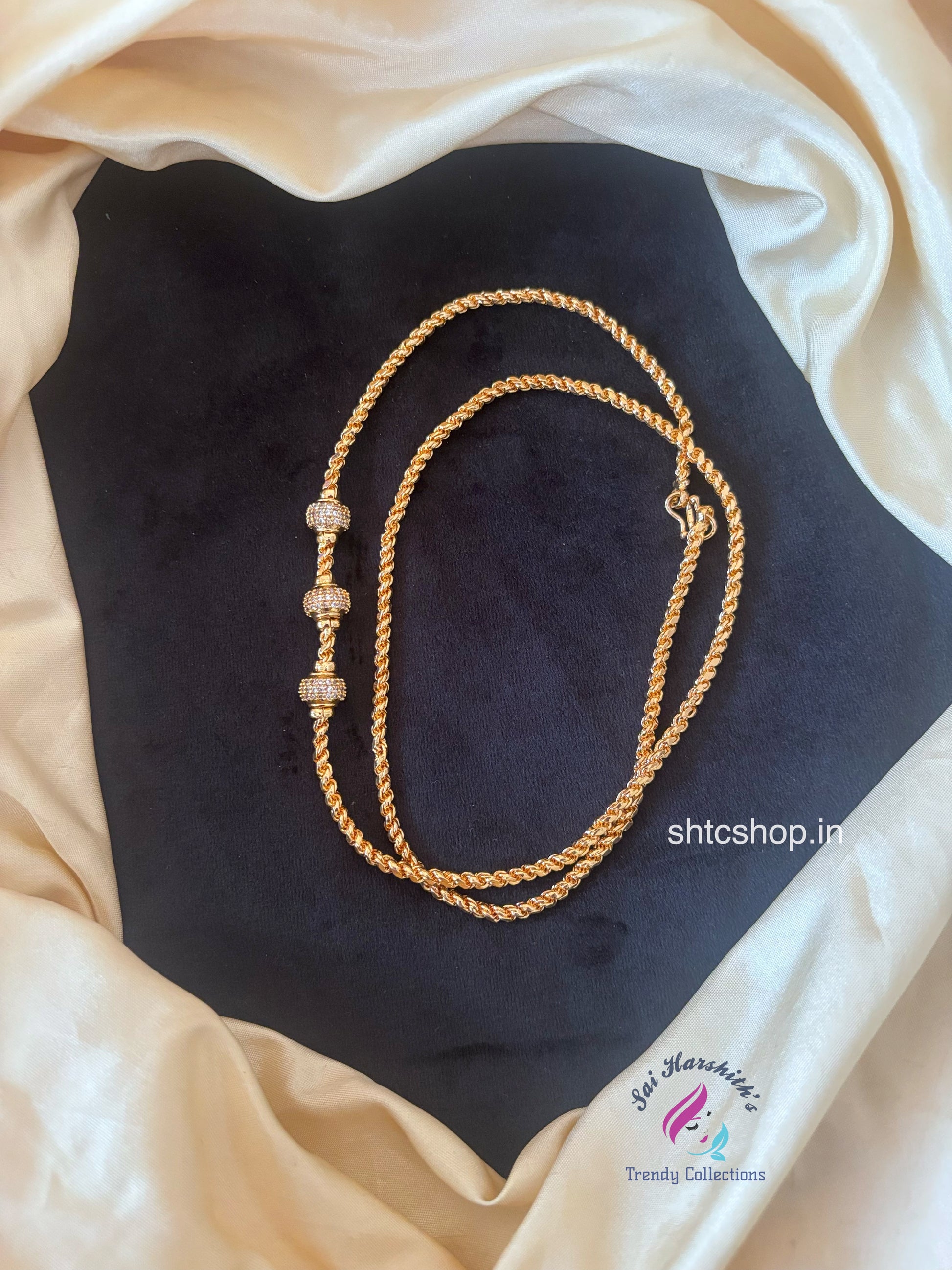 Cz 1gm gold Polished 24 inches Mugappu Chain (White) - SHTC1775