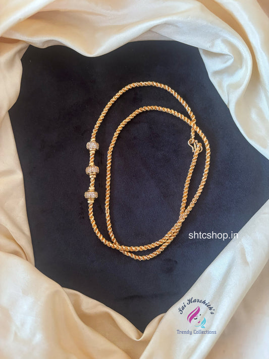 Cz 1gm gold Polished 24 inches Mugappu Chain (White) - SHTC1775