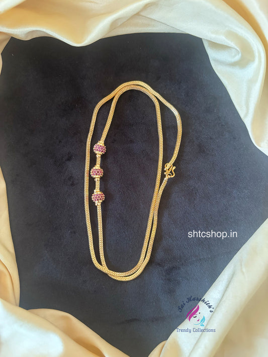 Cz 1gm gold Polished 24 inches Mugappu Chain (Pink) - SHTC1777