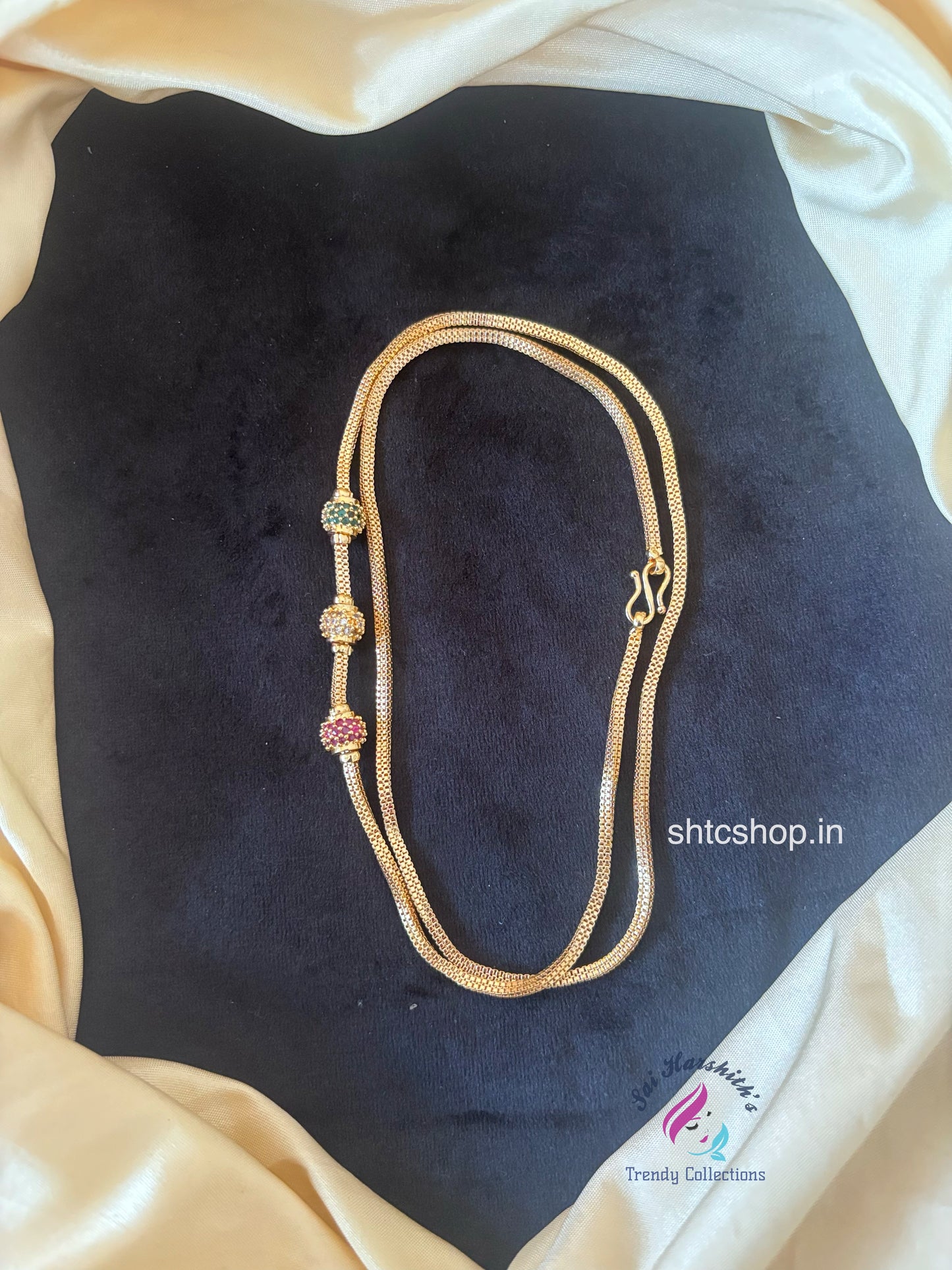 Cz 1gm gold Polished 24 inches Mugappu Chain (Multicolor) - SHTC1779